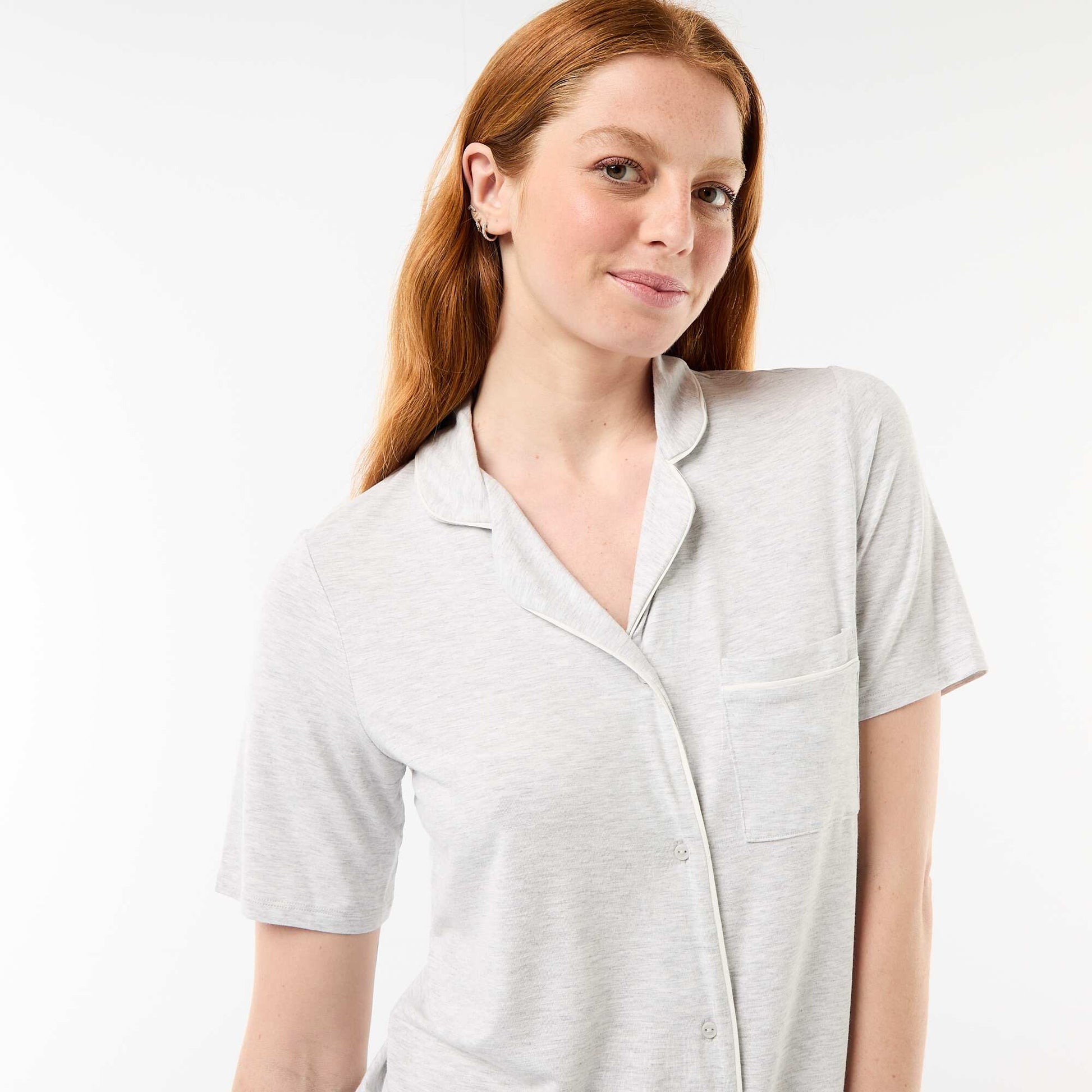 Pyjama court en viscose chiné - 2 pièces GRIS