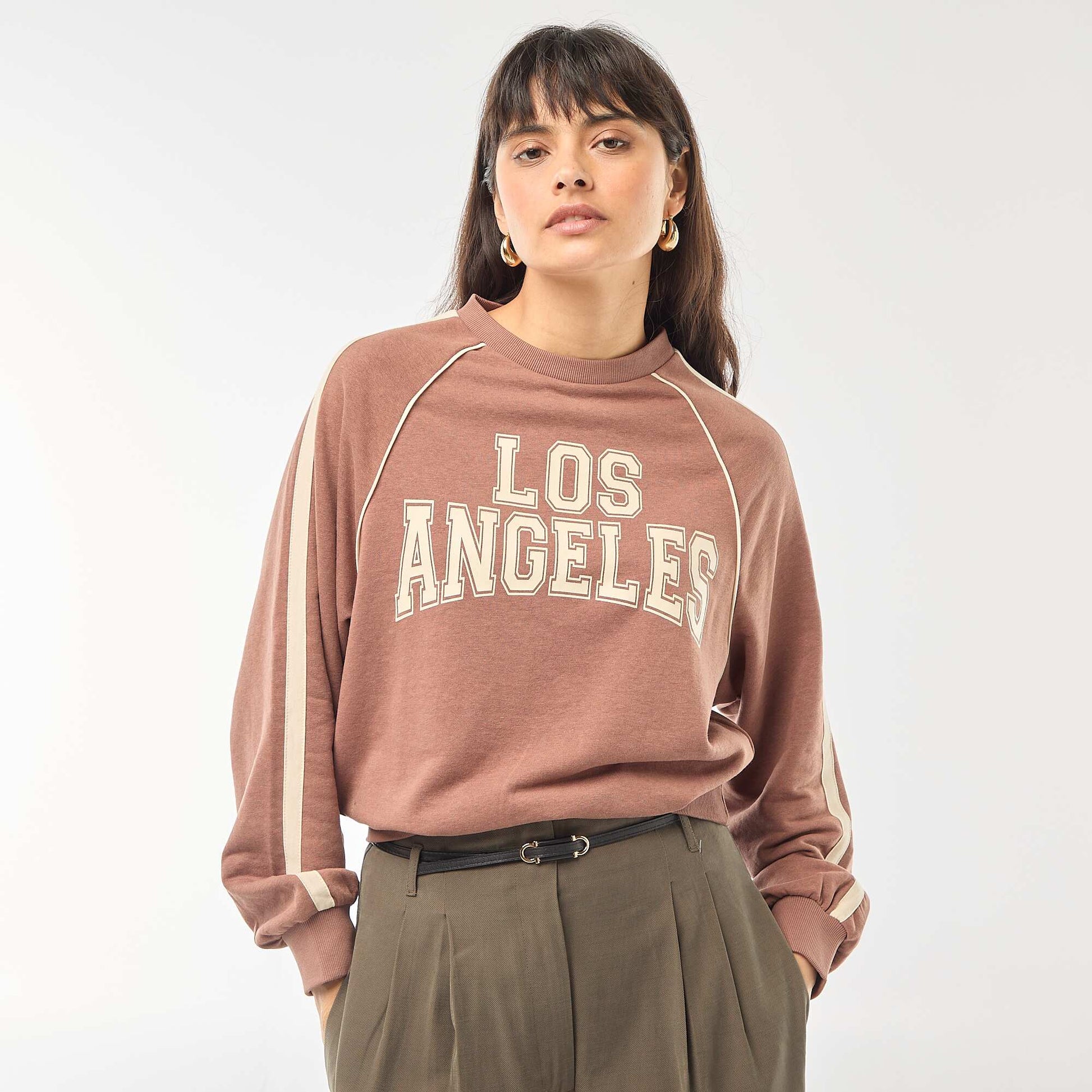 Sweat french terry avec bandes contrastées MARRON