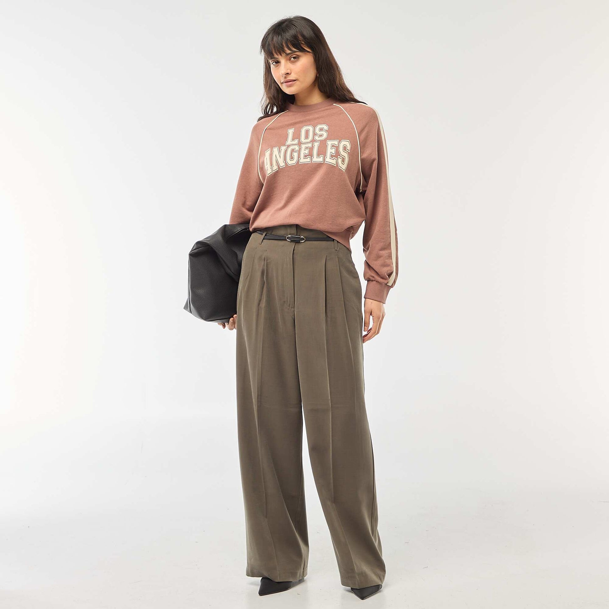Sweat french terry avec bandes contrastées MARRON