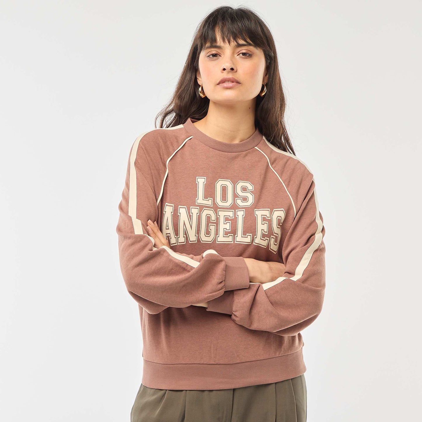 Sweat french terry avec bandes contrastées MARRON