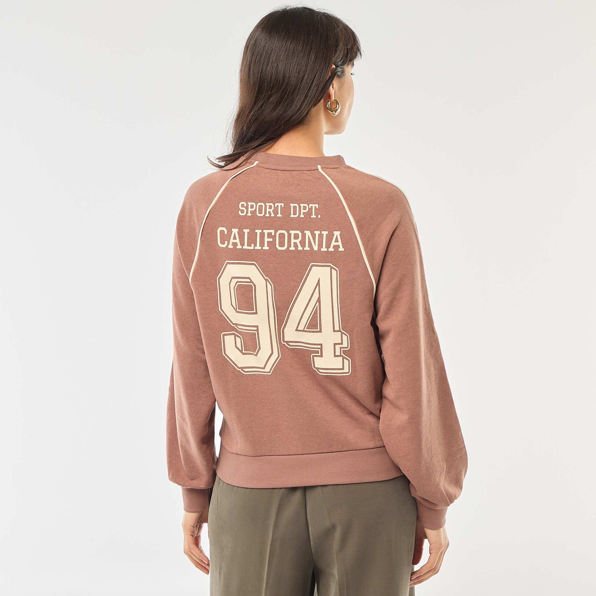 Sweat french terry avec bandes contrastées MARRON