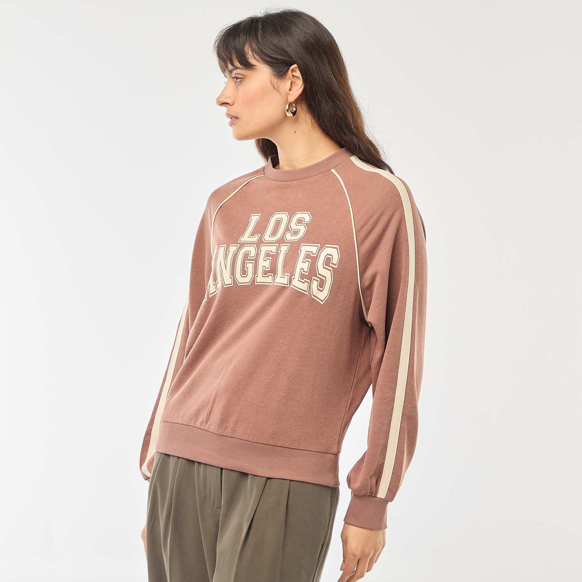 Sweat french terry avec bandes contrastées MARRON