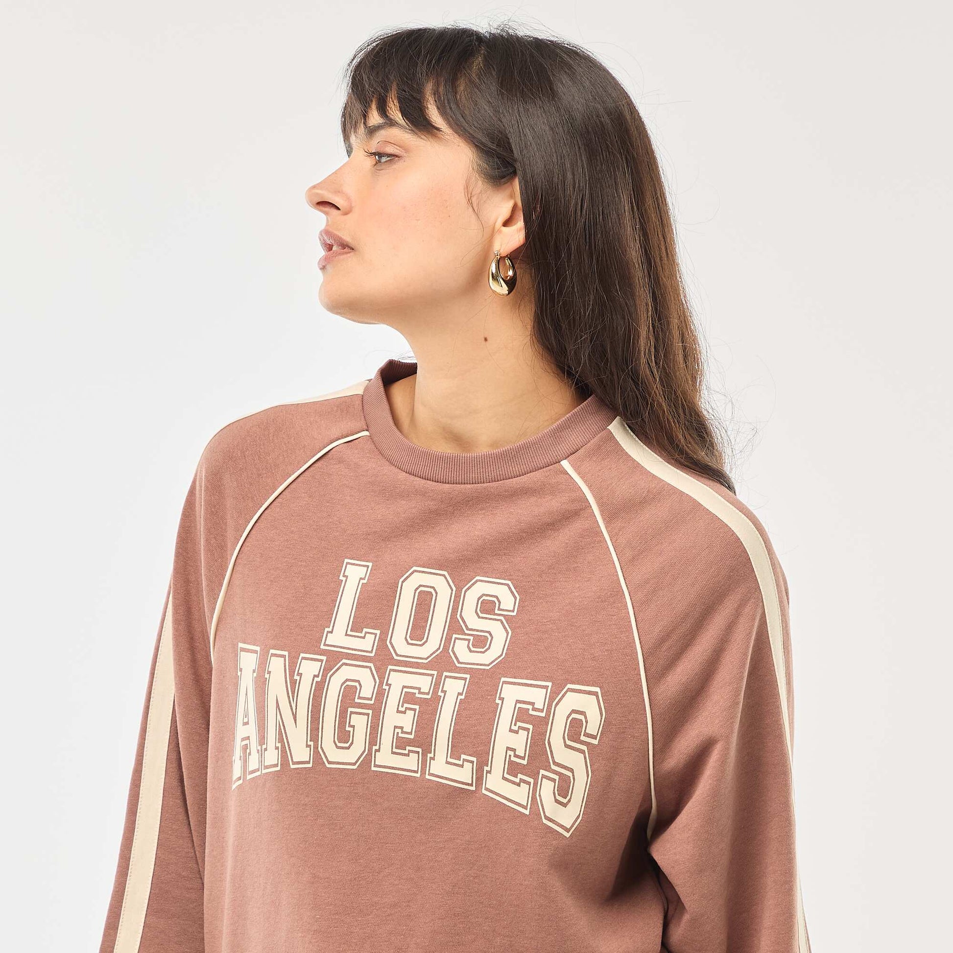 Sweat french terry avec bandes contrastées MARRON