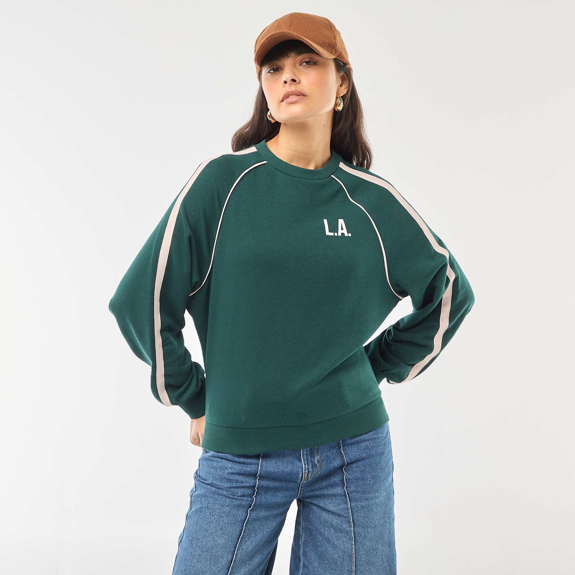 Sweat french terry avec bandes contrastées VERT