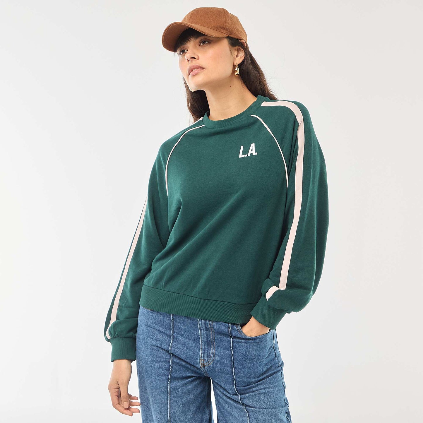 Sweat french terry avec bandes contrastées VERT