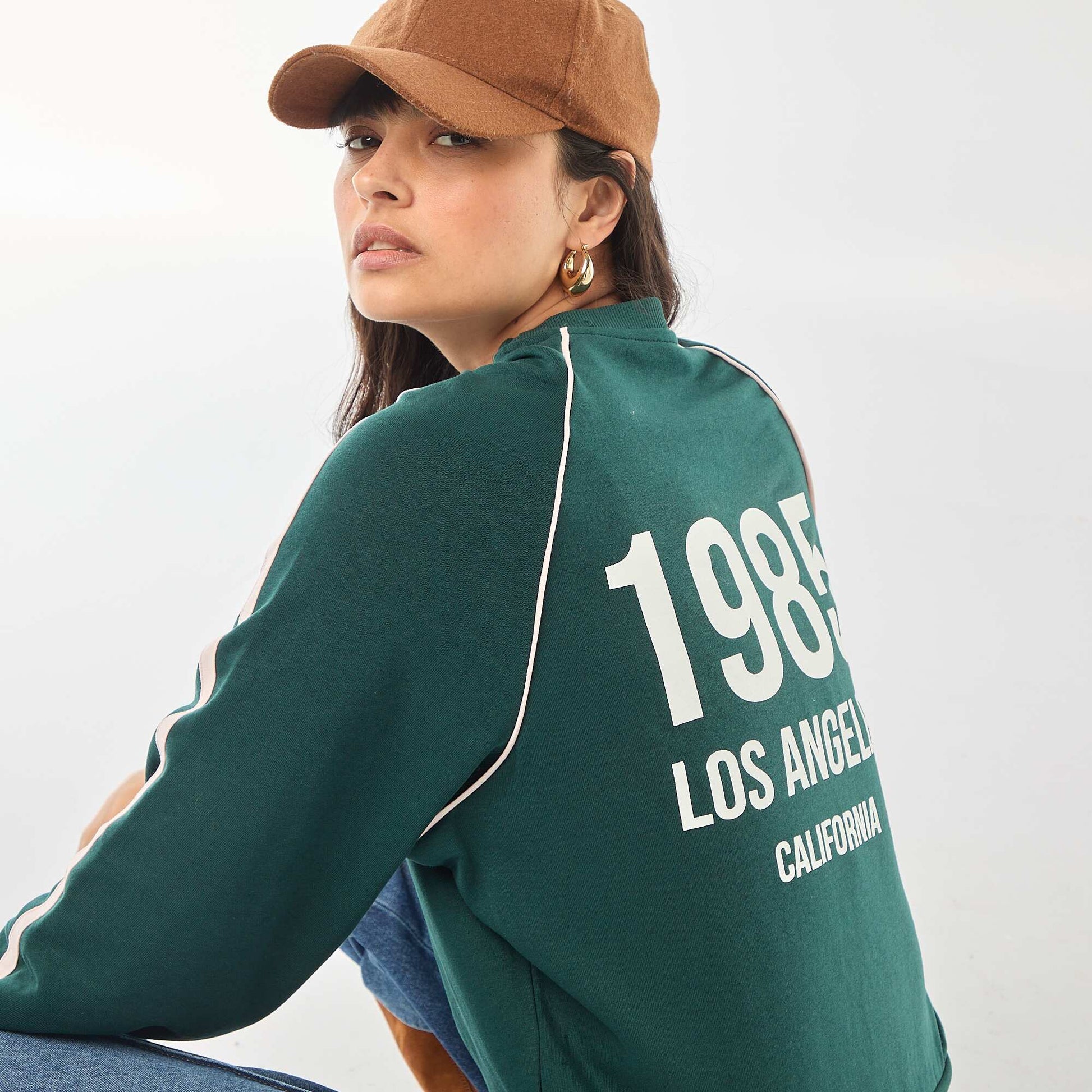 Sweat french terry avec bandes contrastées VERT