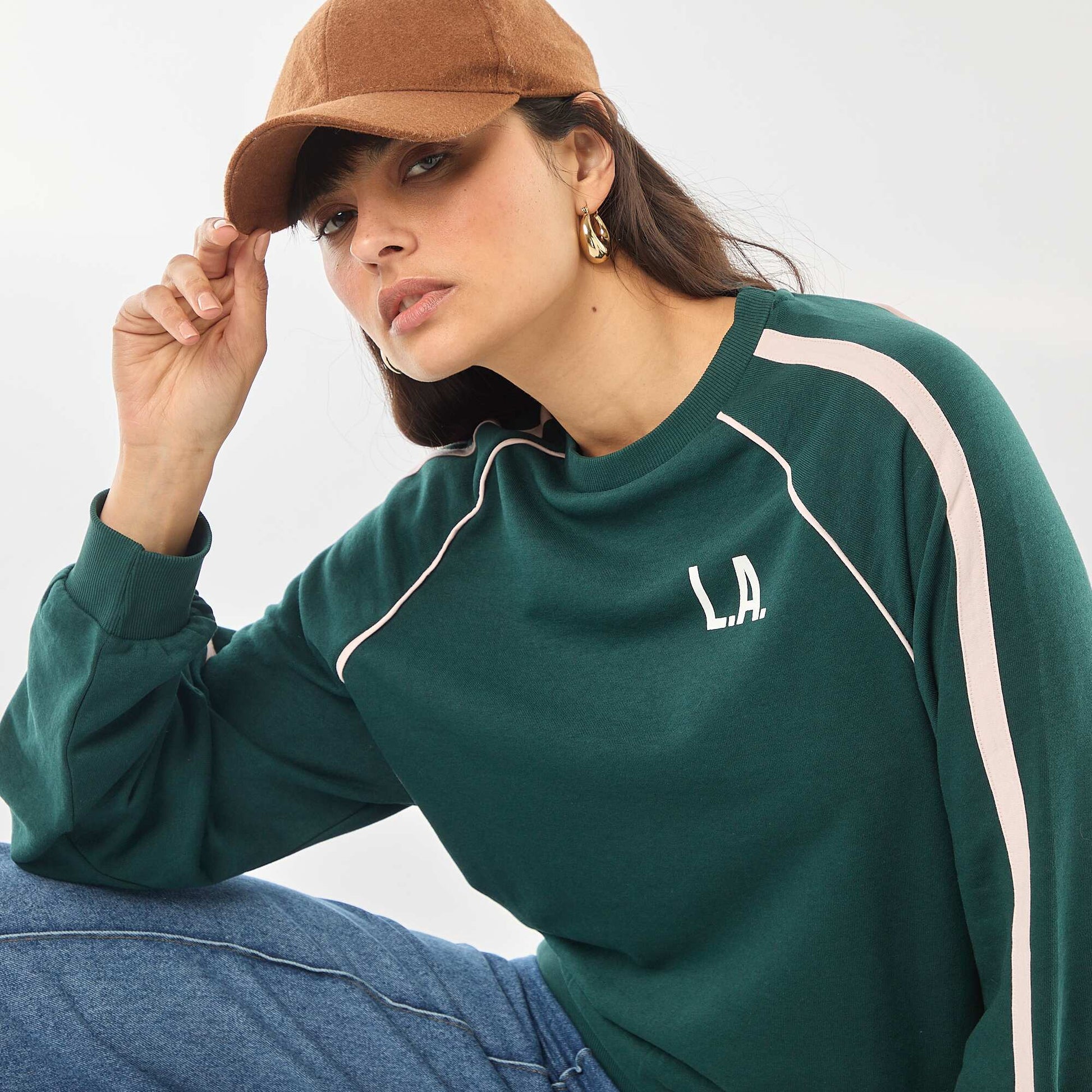 Sweat french terry avec bandes contrastées VERT