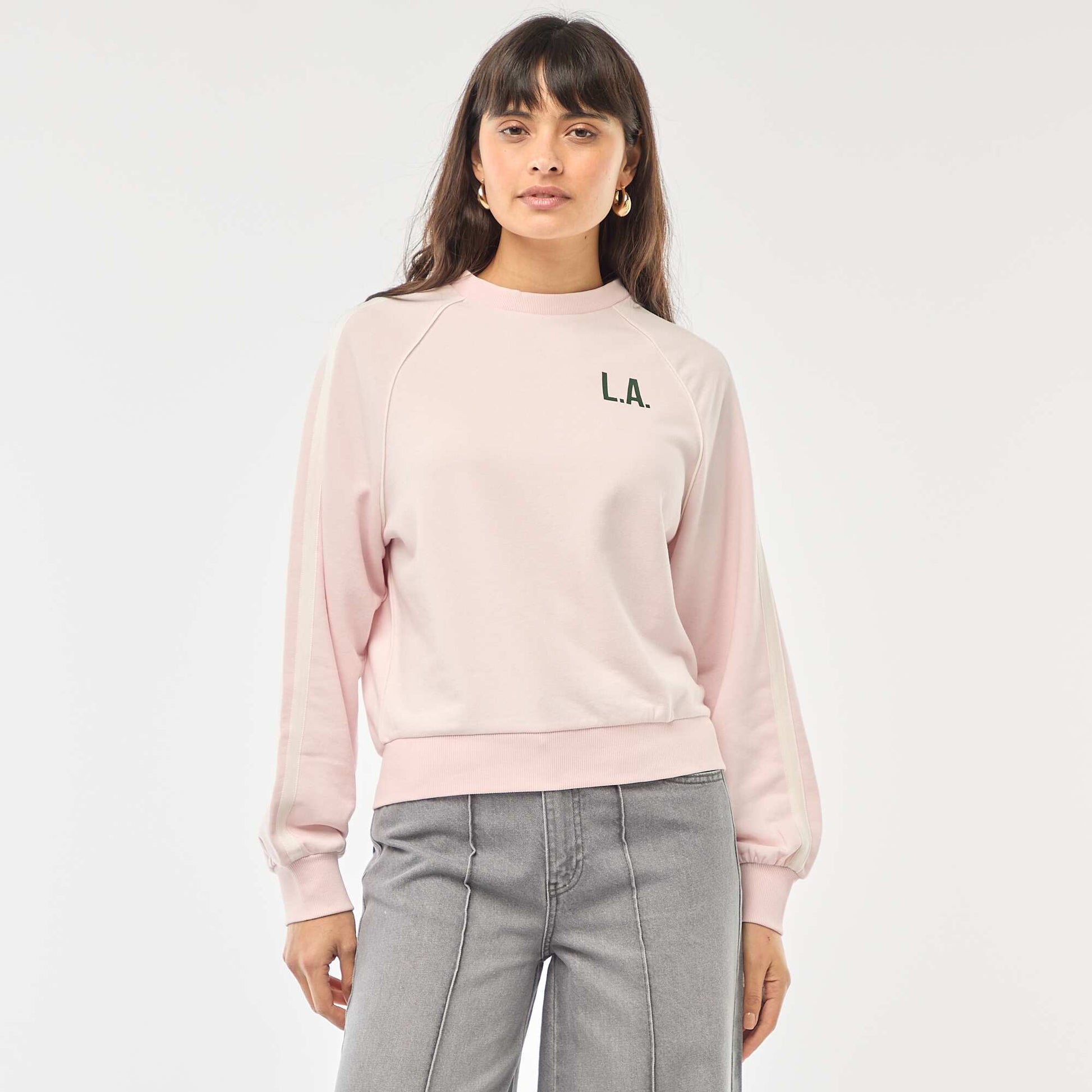 Sweat french terry avec bandes contrastées ROSE