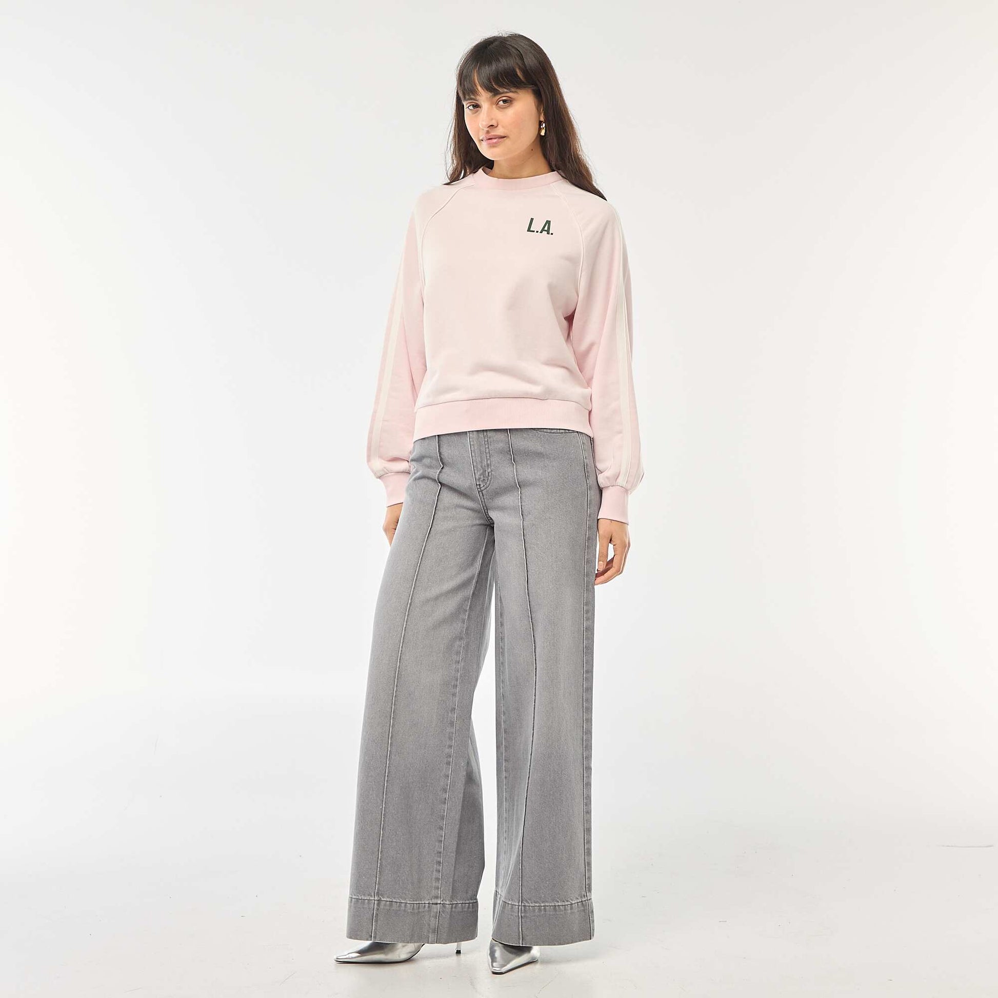 Sweat french terry avec bandes contrastées ROSE
