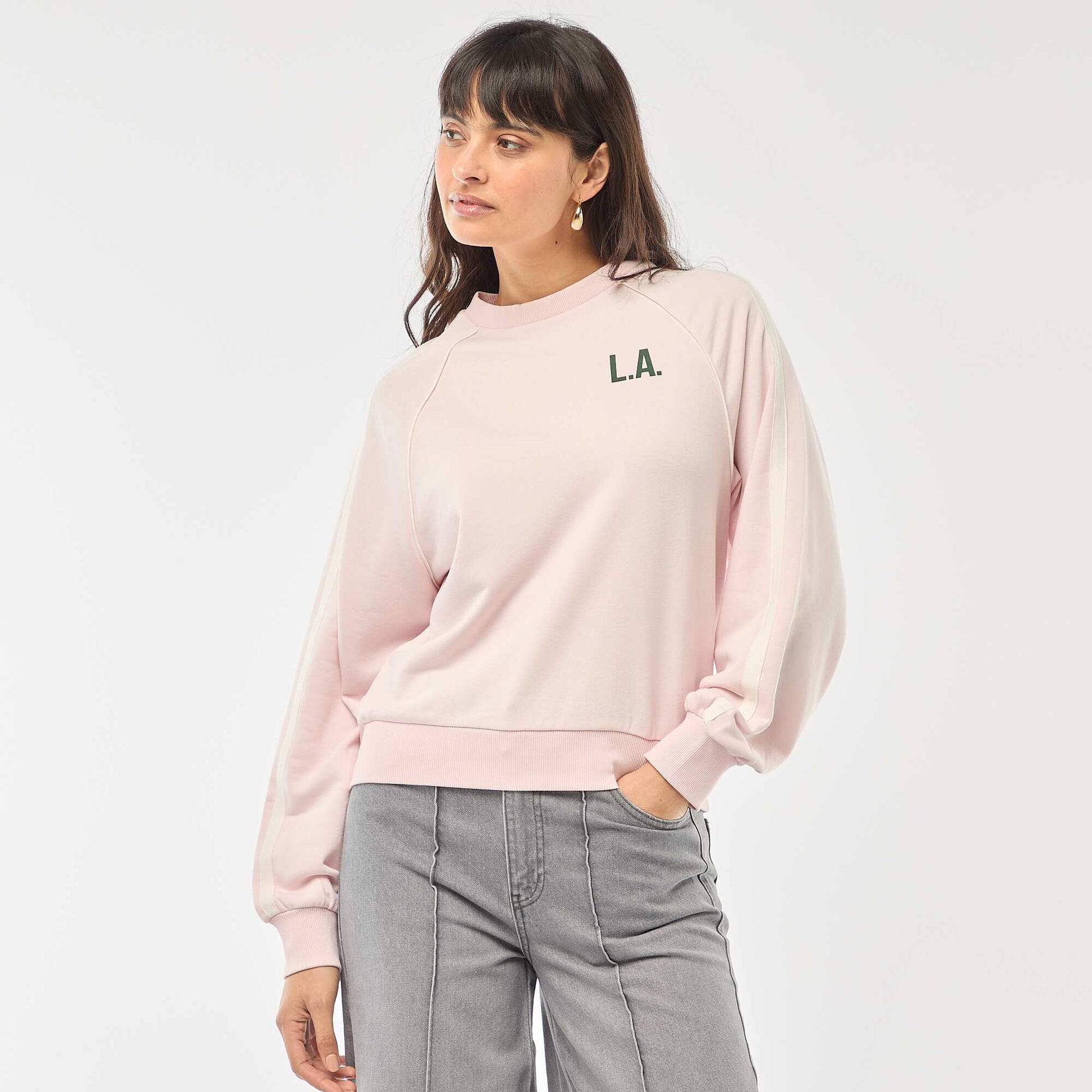 Sweat french terry avec bandes contrastées ROSE