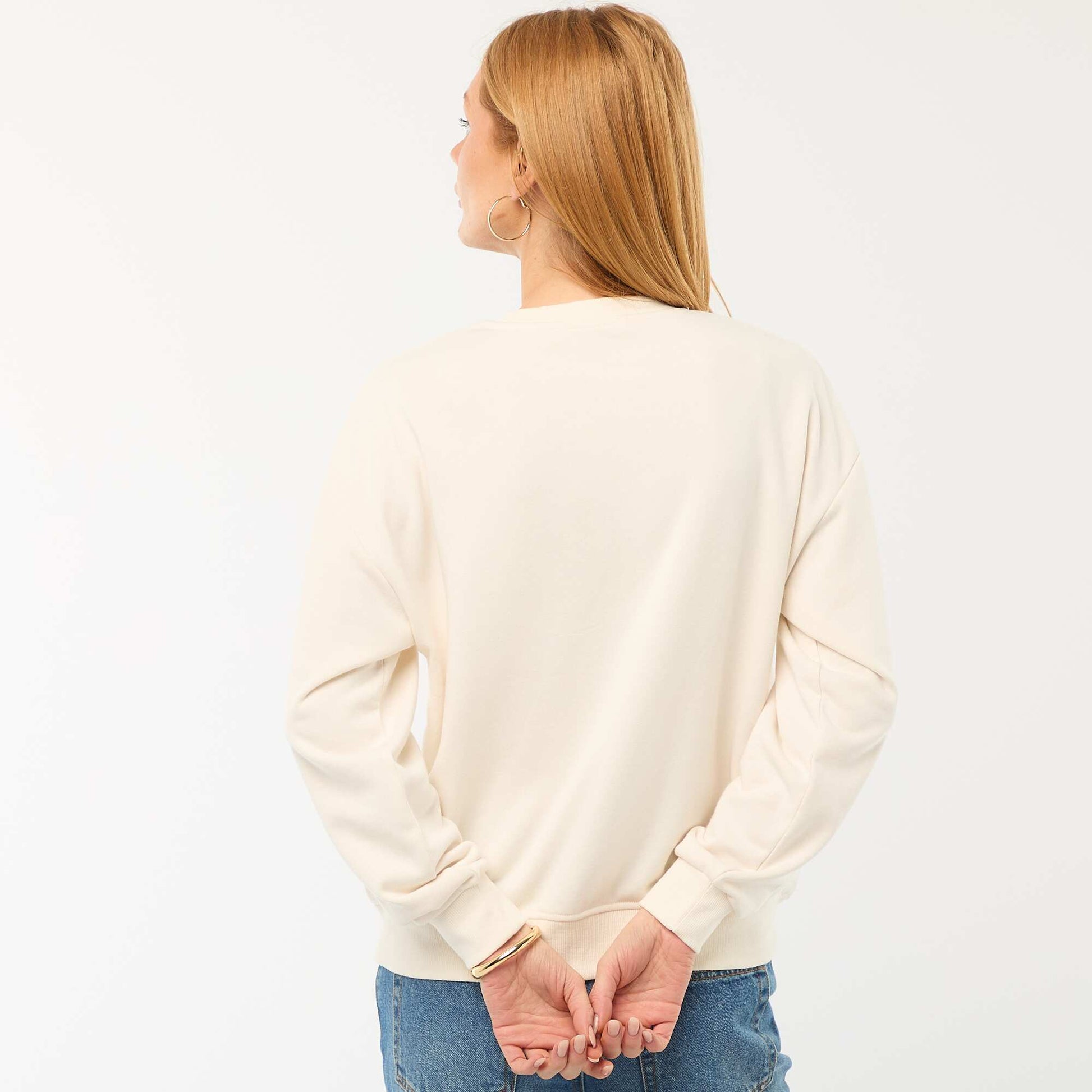 Sweat col rond en french terry uni BLANC