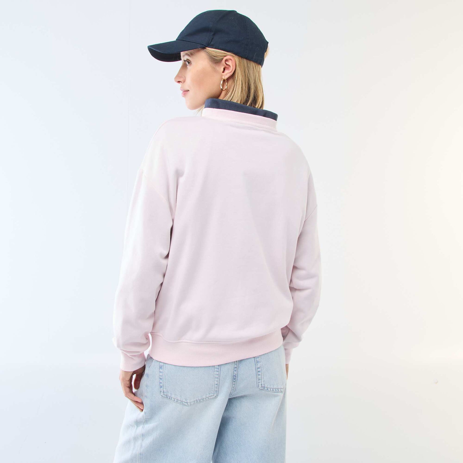 Sweat col rond en french terry uni ROSE