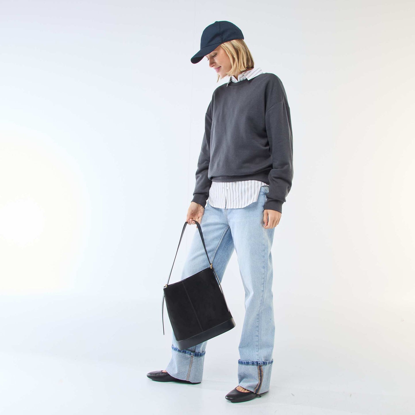 Sweat col rond en french terry uni NOIR