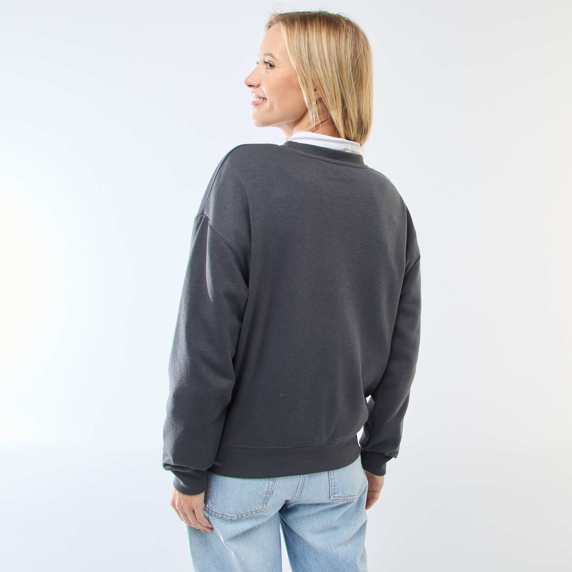 Sweat col rond en french terry uni NOIR