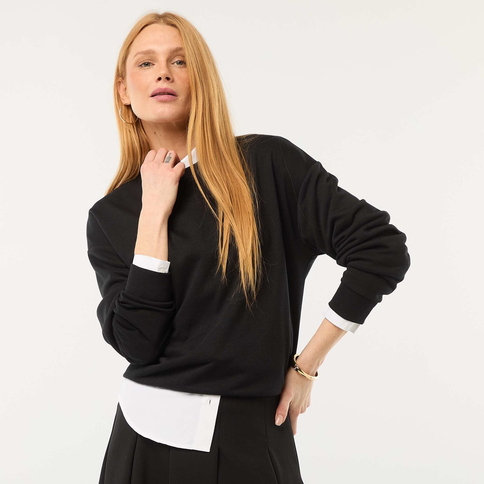 Sweat col rond en french terry uni NOIR