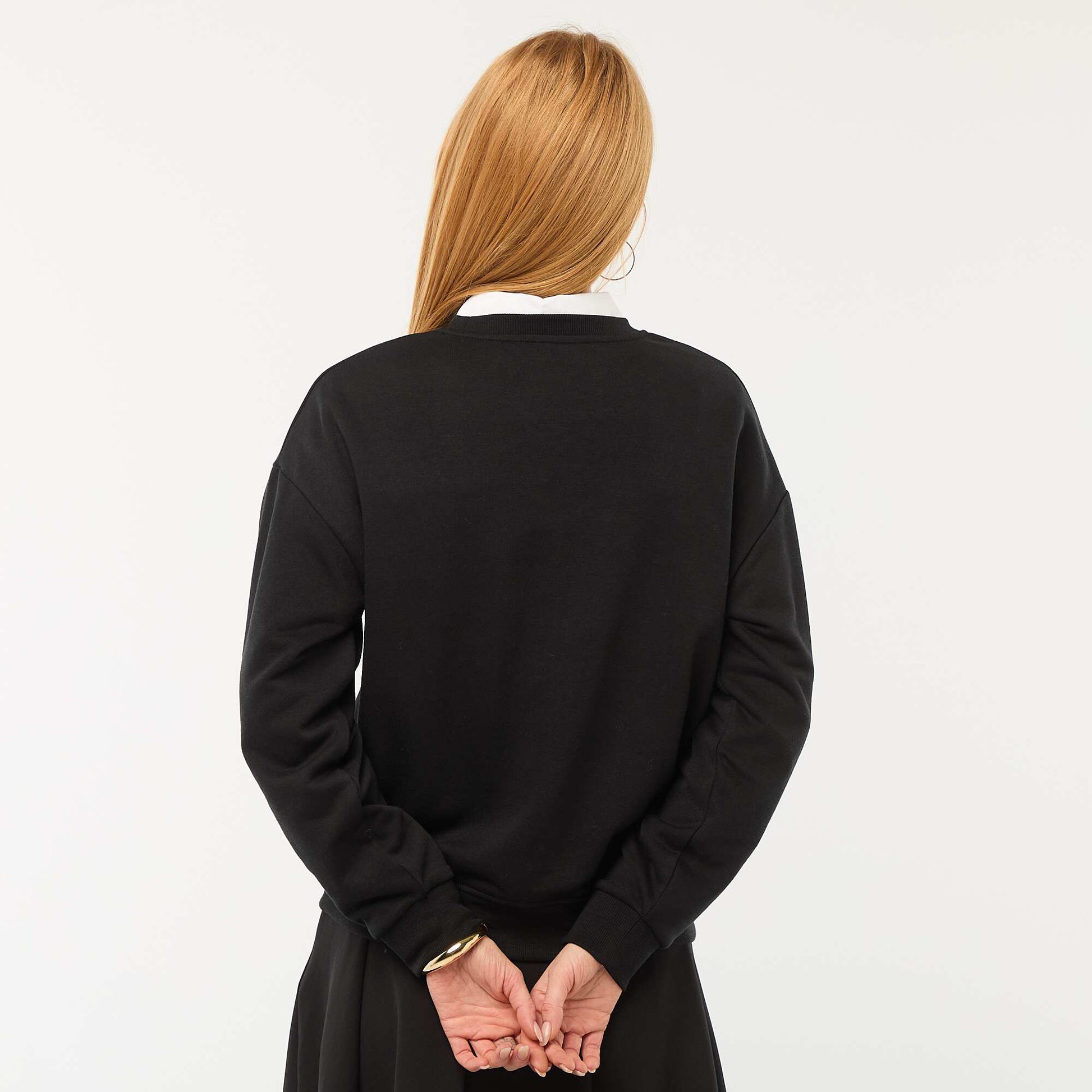 Sweat col rond en french terry uni NOIR