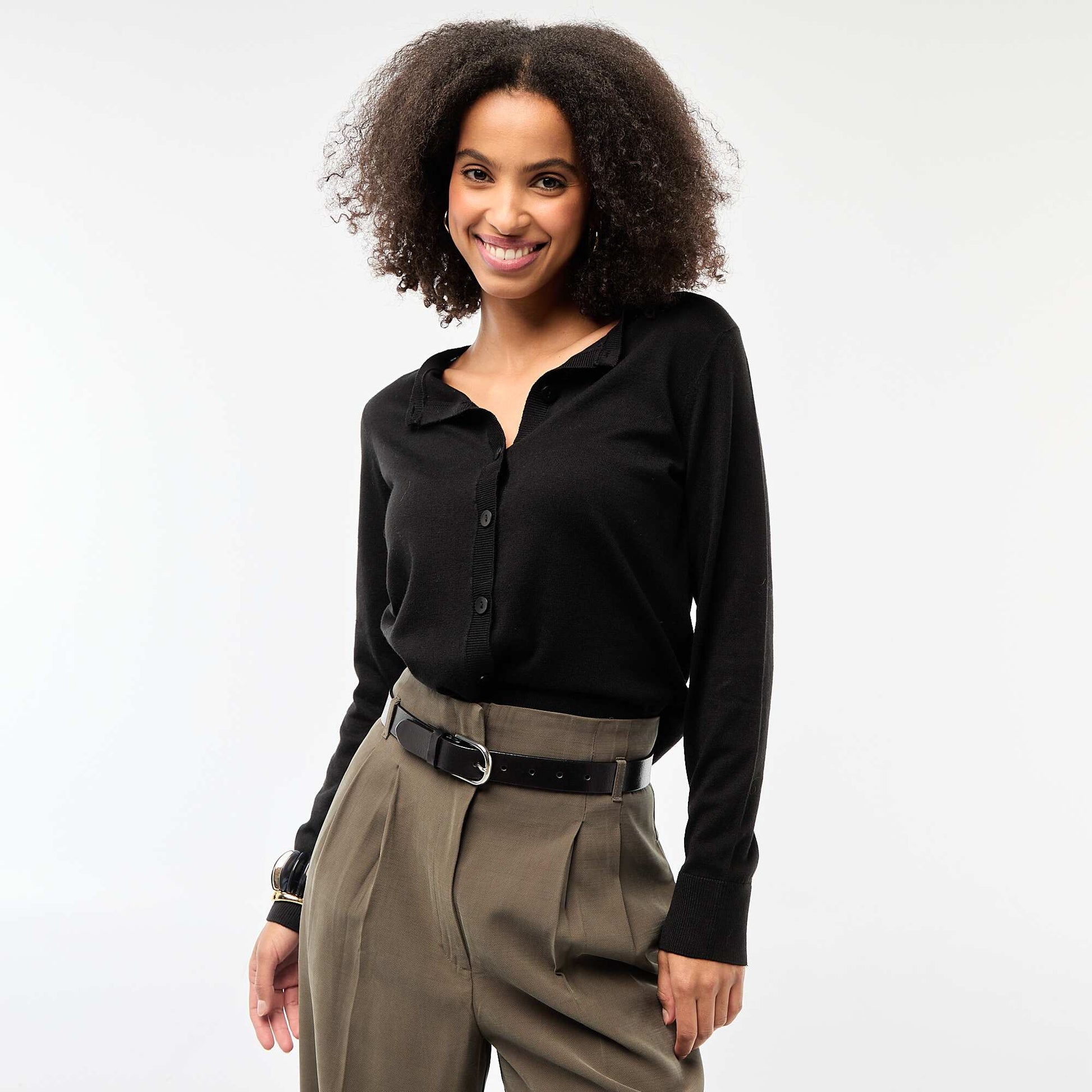 Gilet col rond uni NOIR
