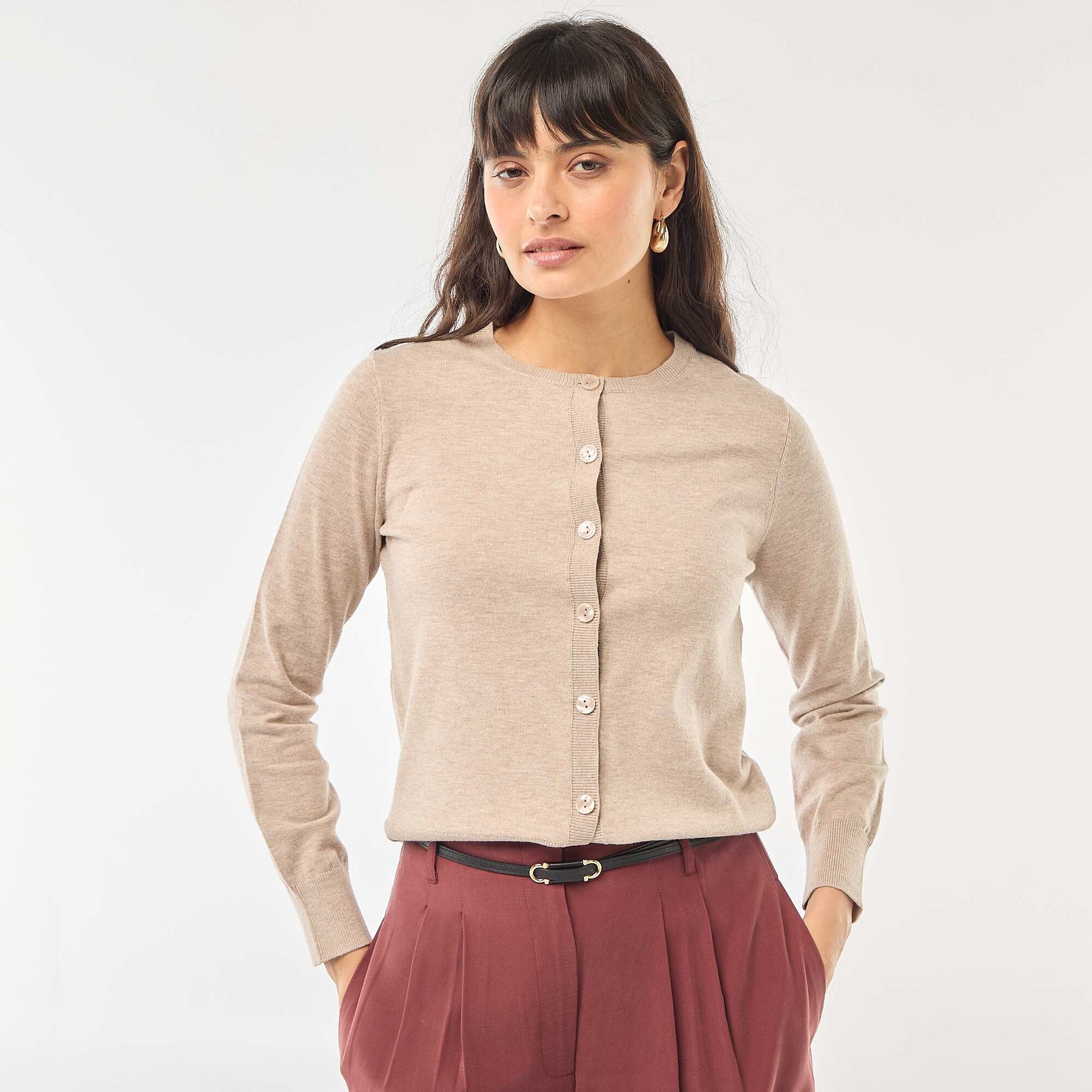 Gilet col rond uni BEIGE
