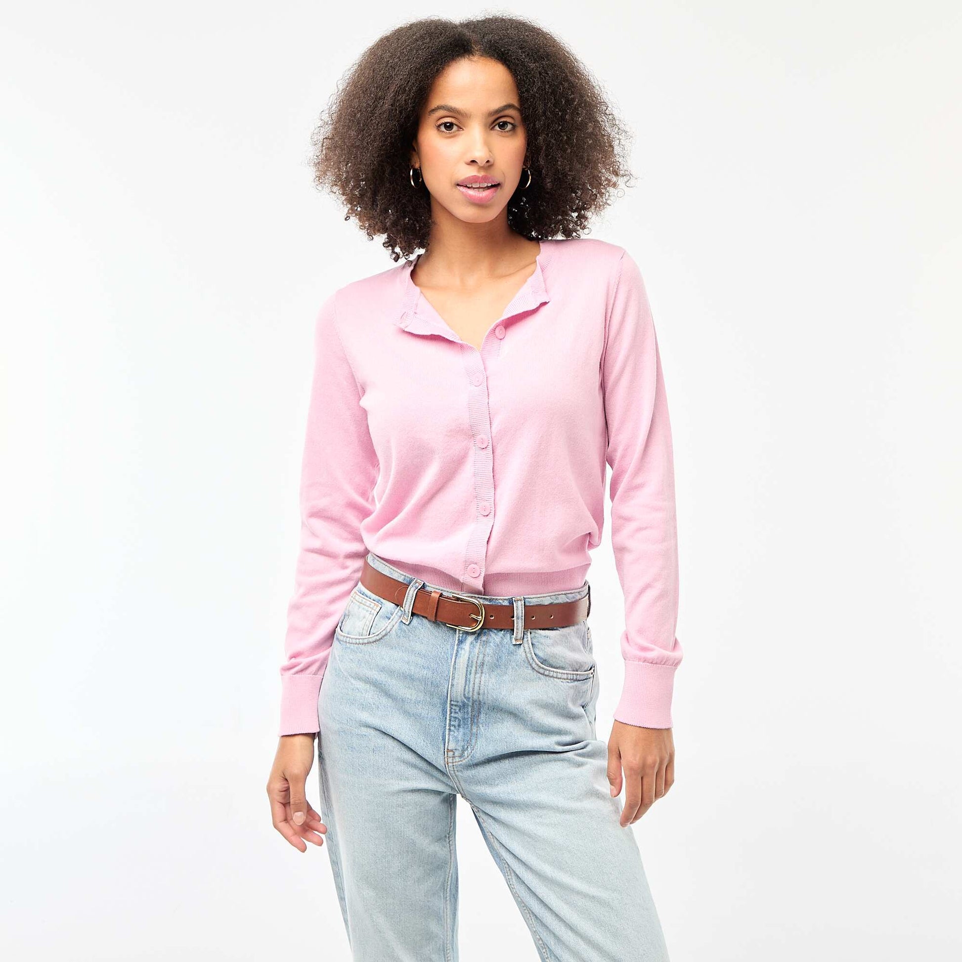 Gilet col rond uni ROSE