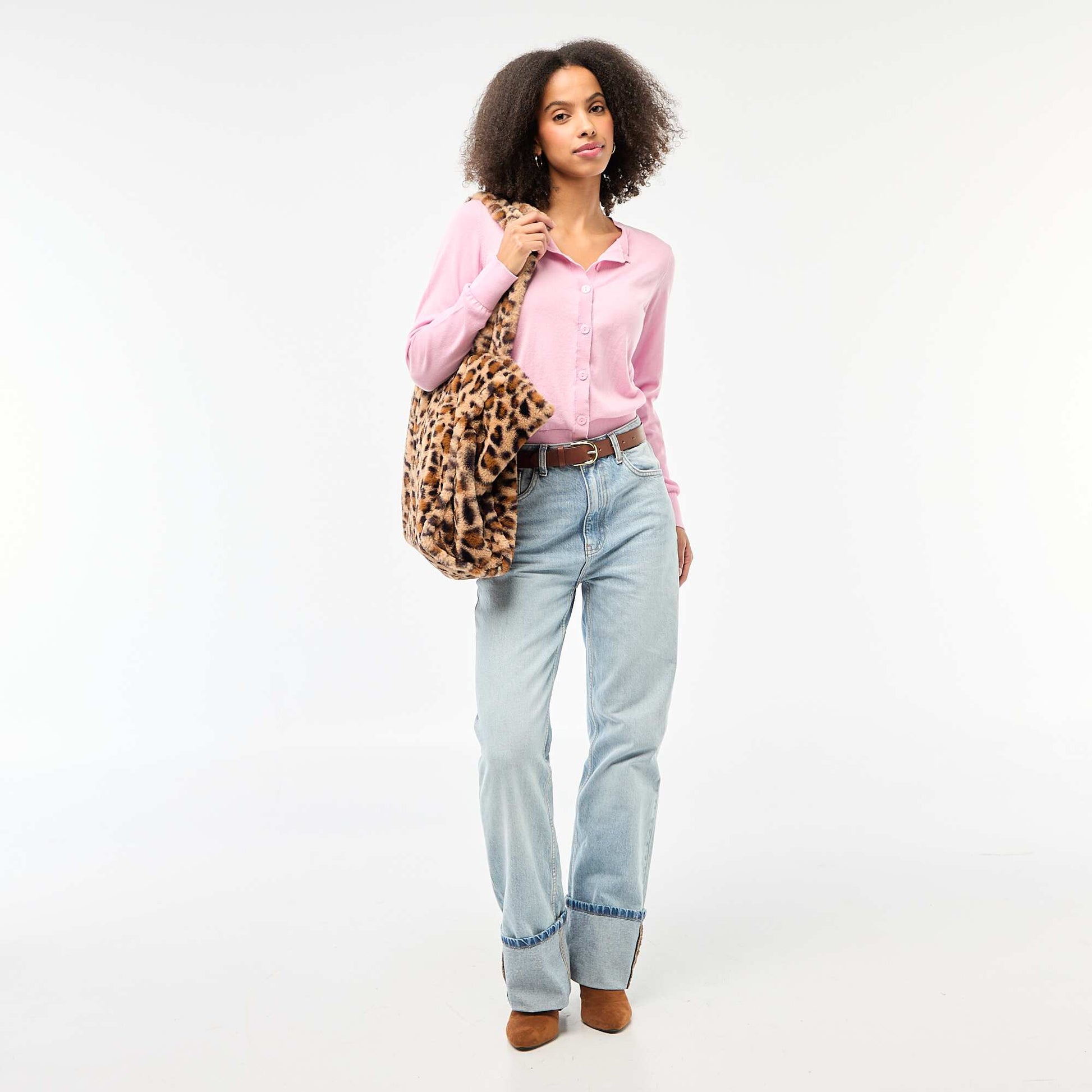 Gilet col rond uni ROSE