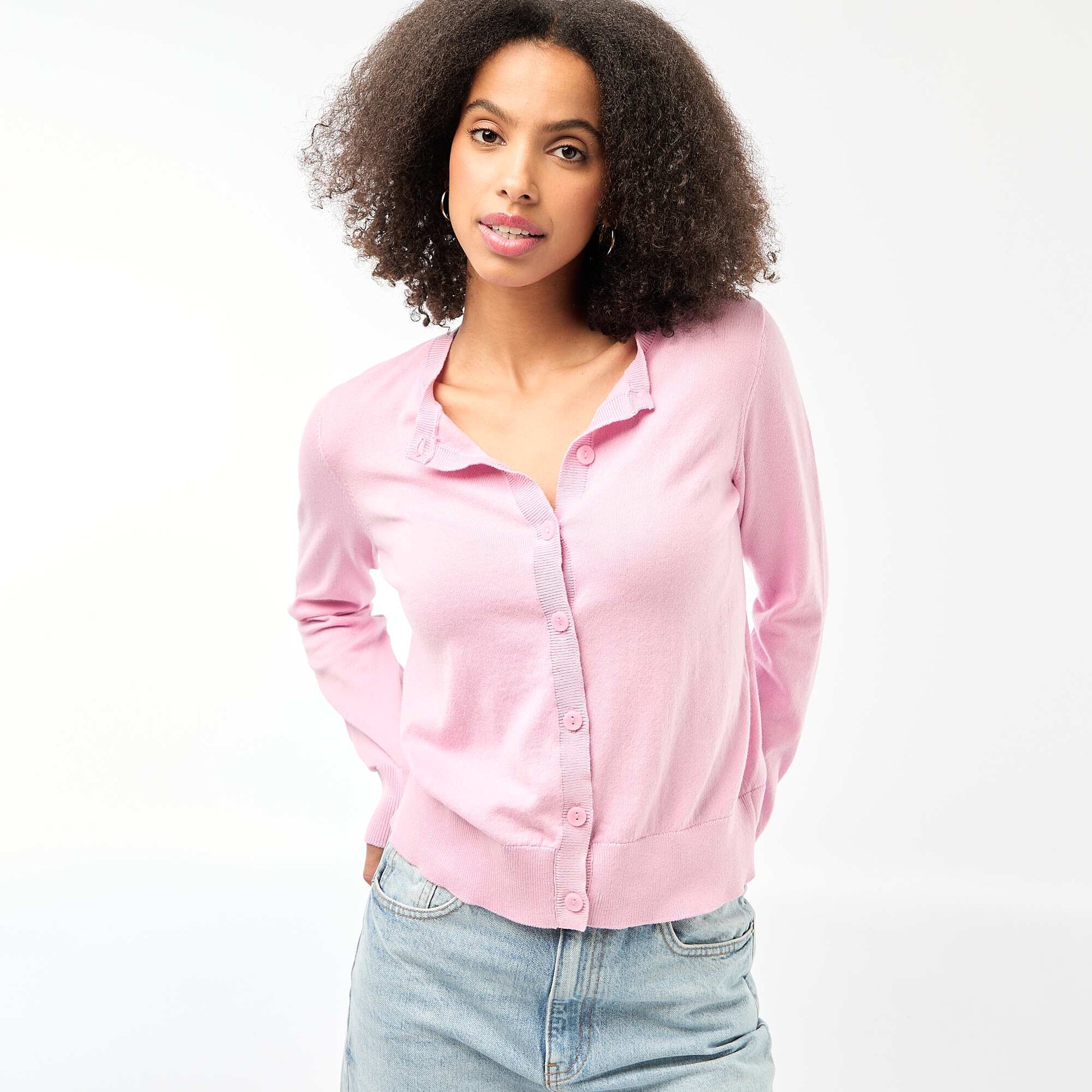 Gilet col rond uni ROSE