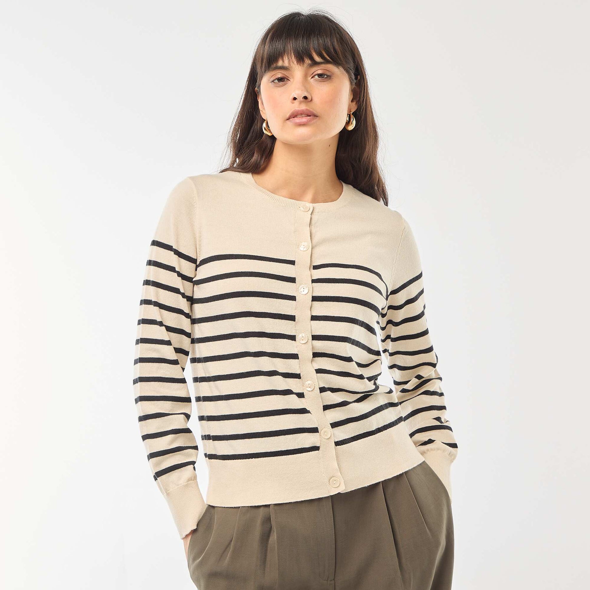 Gilet col rond uni BEIGE