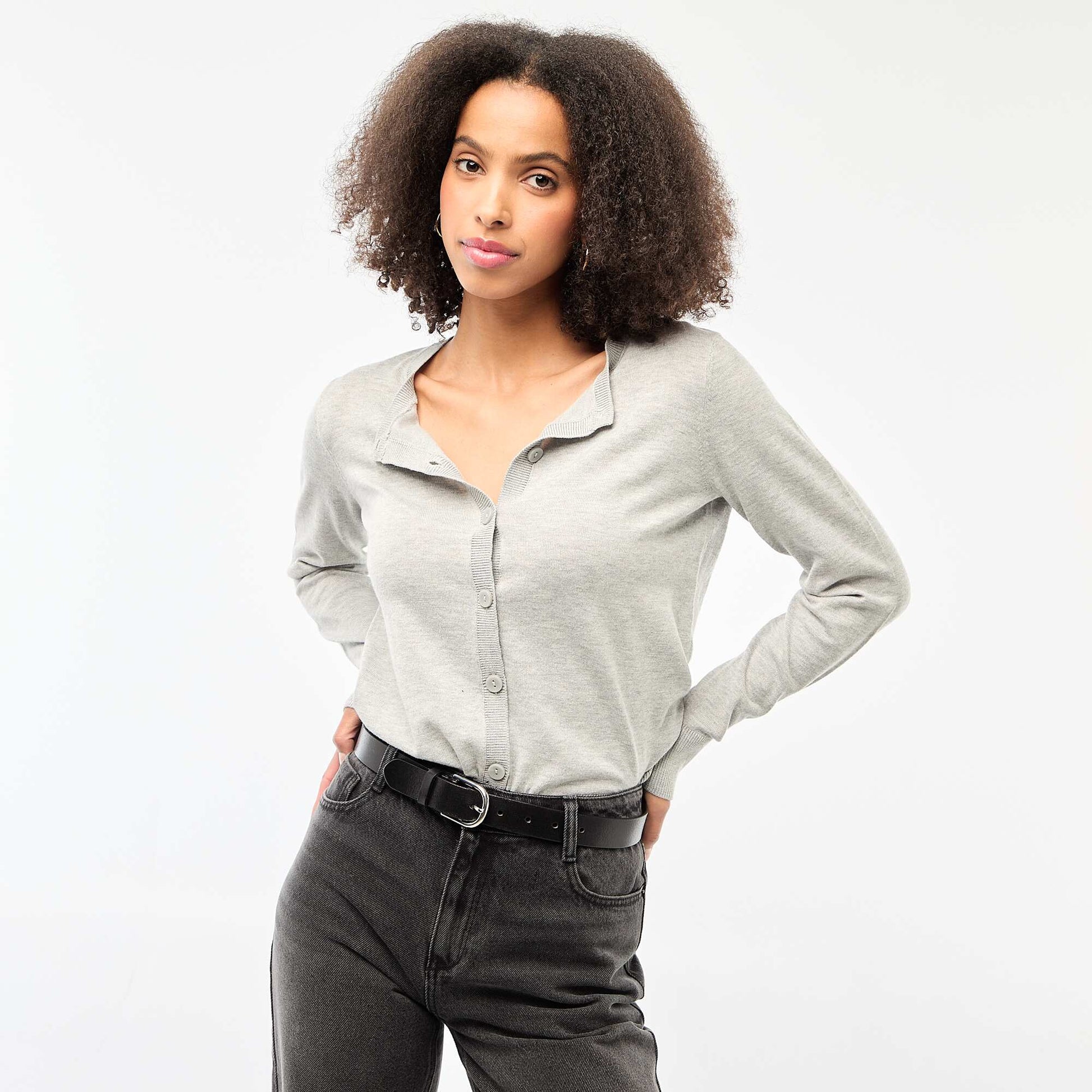 Gilet col rond uni GRIS