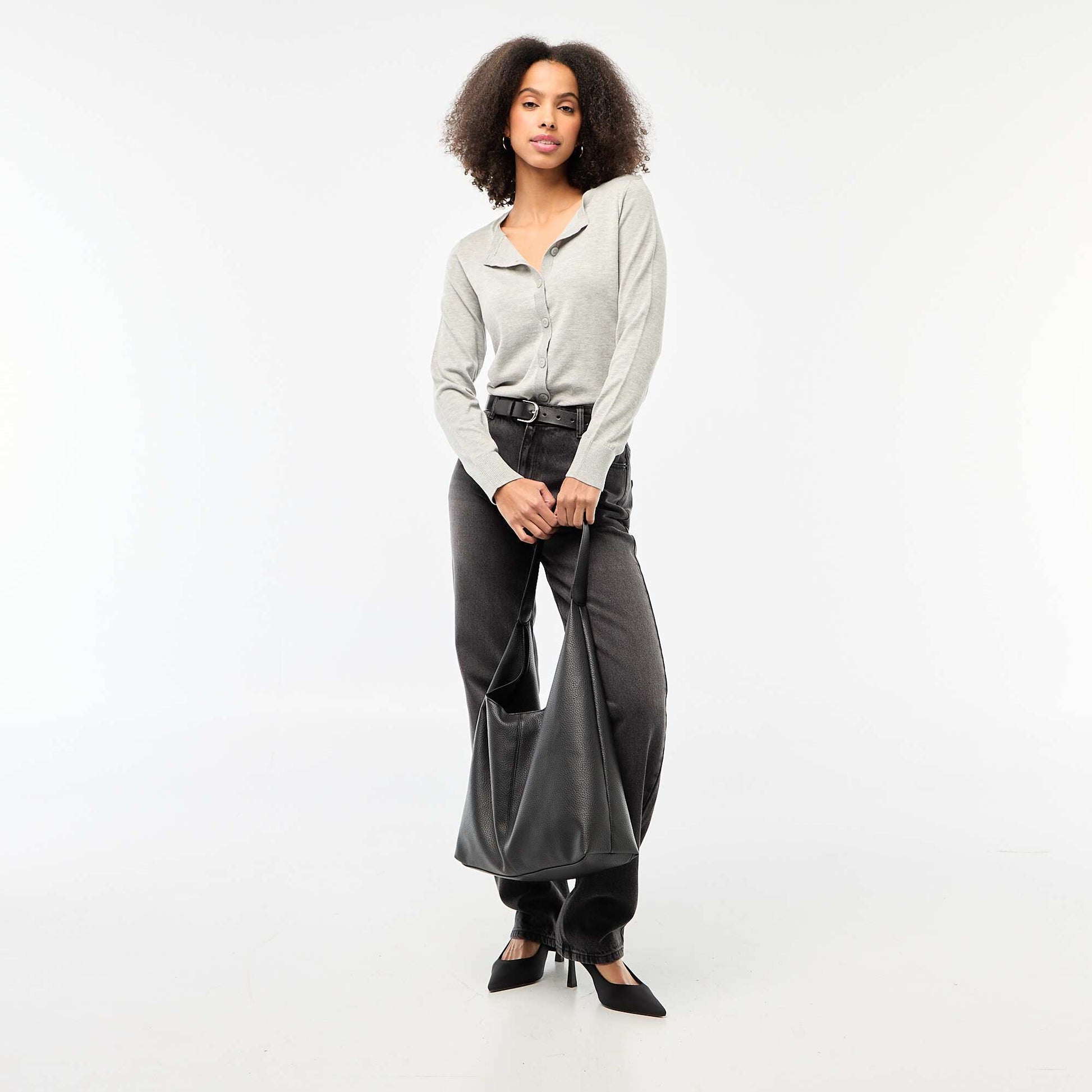 Gilet col rond uni GRIS