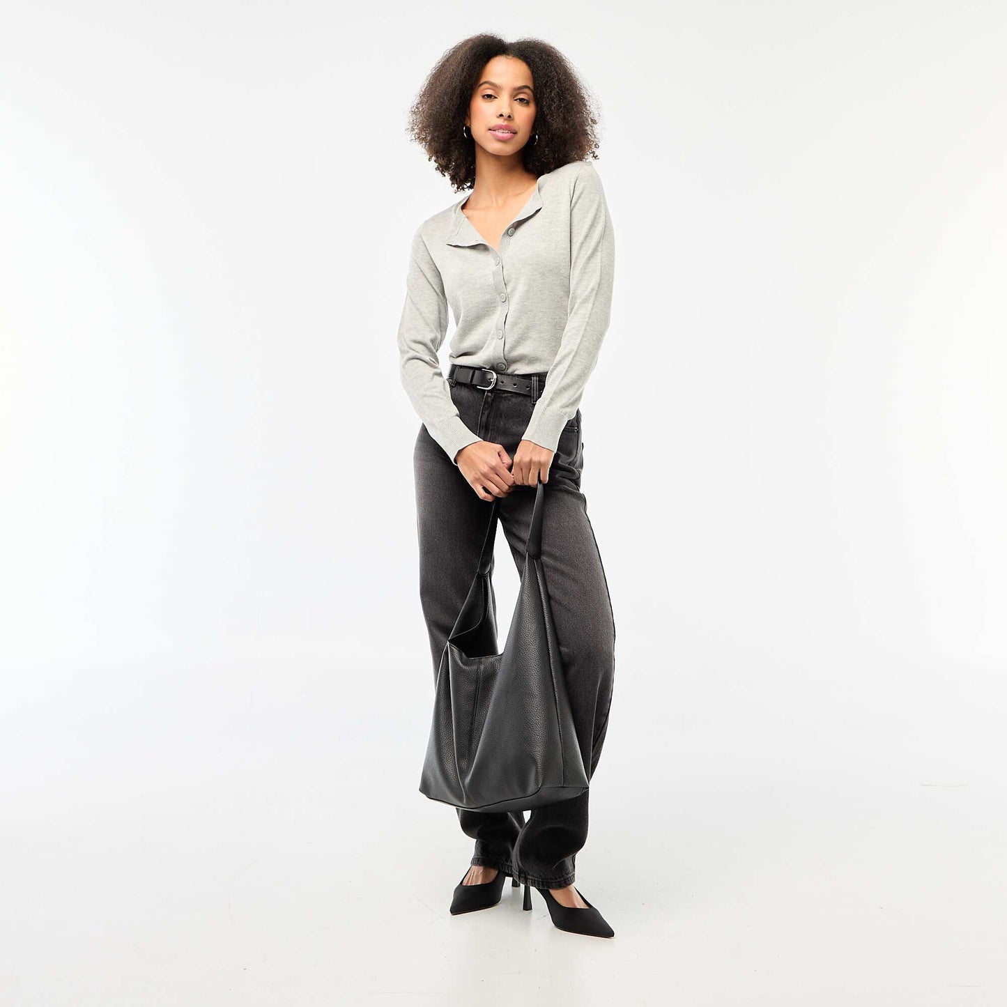 Gilet col rond uni GRIS