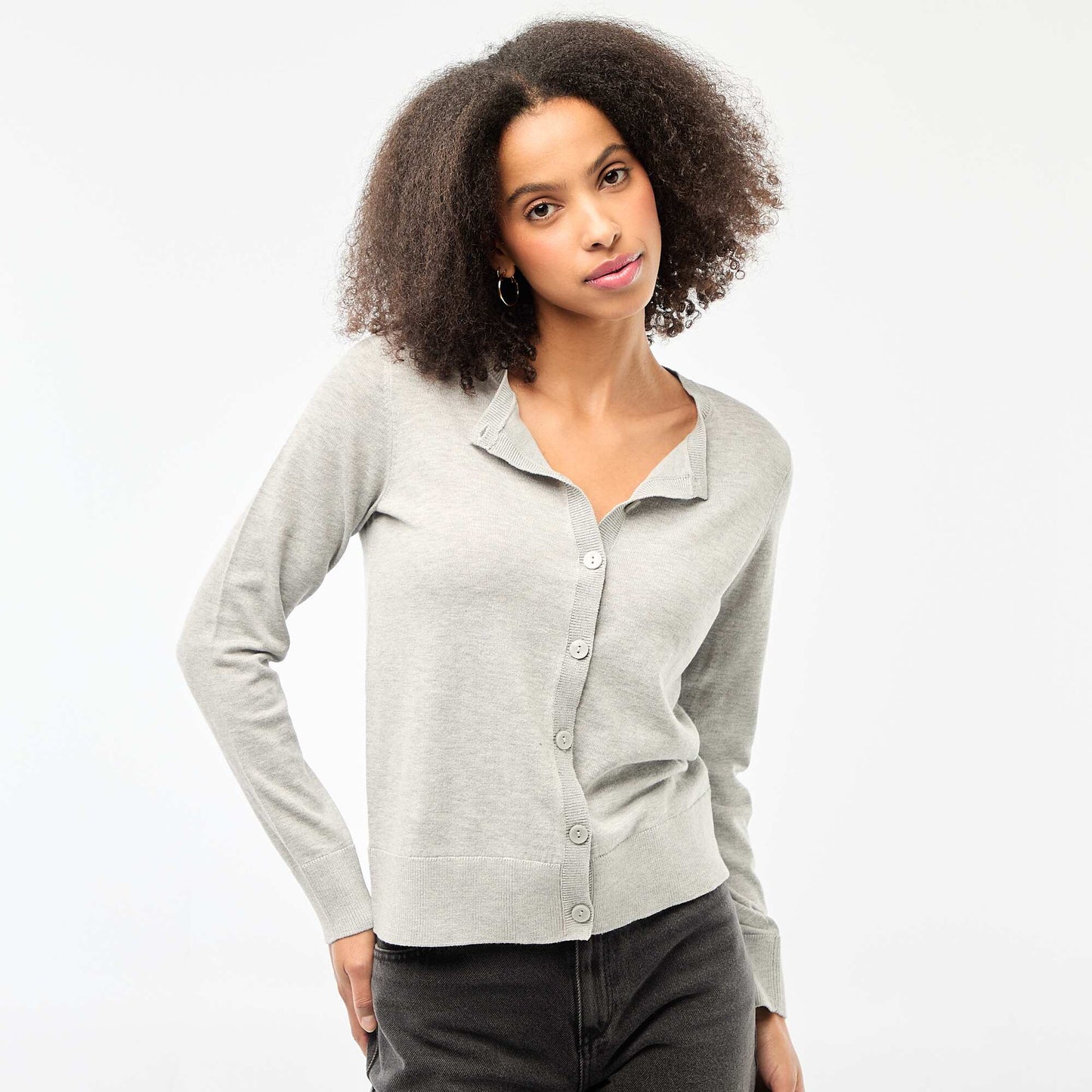 Gilet col rond uni GRIS