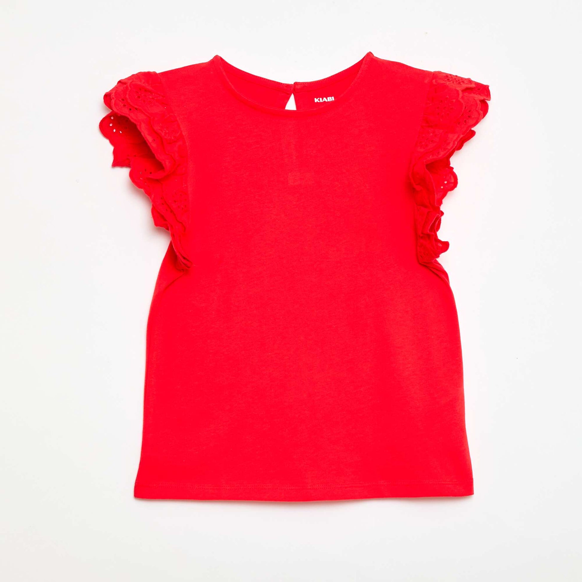 T-shirt à manches courtes en broderies anglaises ROUGE