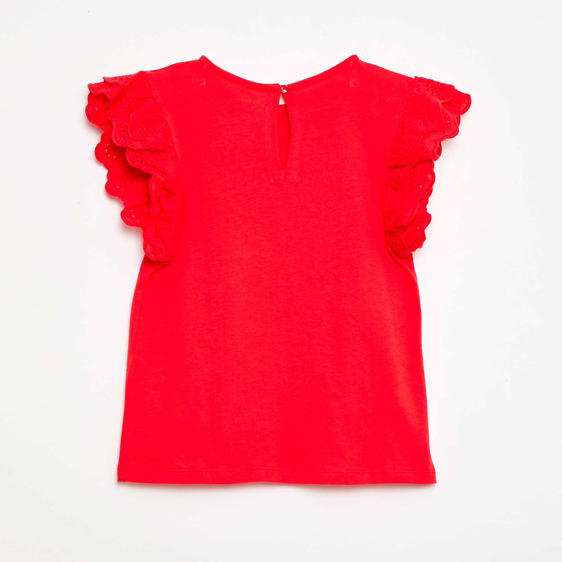 T-shirt à manches courtes en broderies anglaises ROUGE
