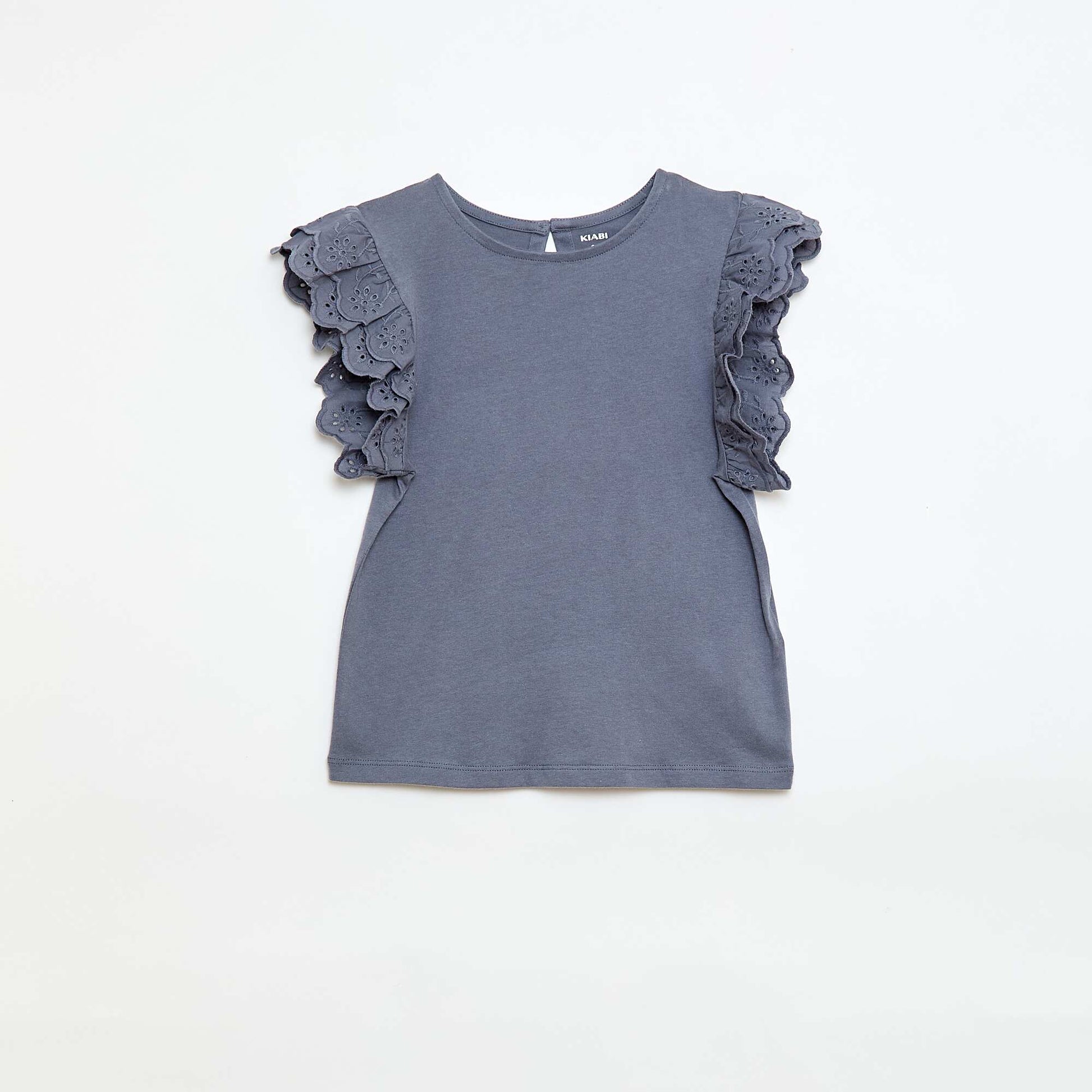 T-shirt à manches courtes en broderies anglaises GRIS