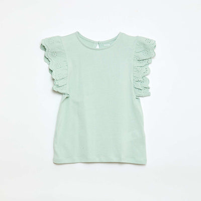 T-shirt à manches courtes en broderies anglaises BLEU
