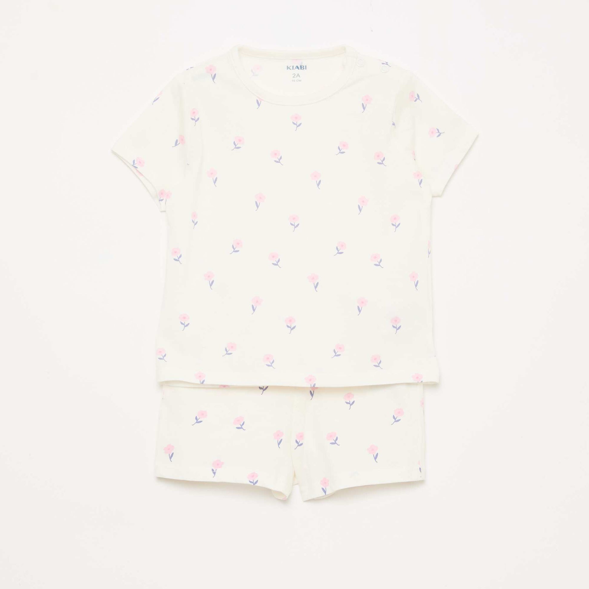 Ensemble pyjama court t-shirt + short - 2 pièces BLANC