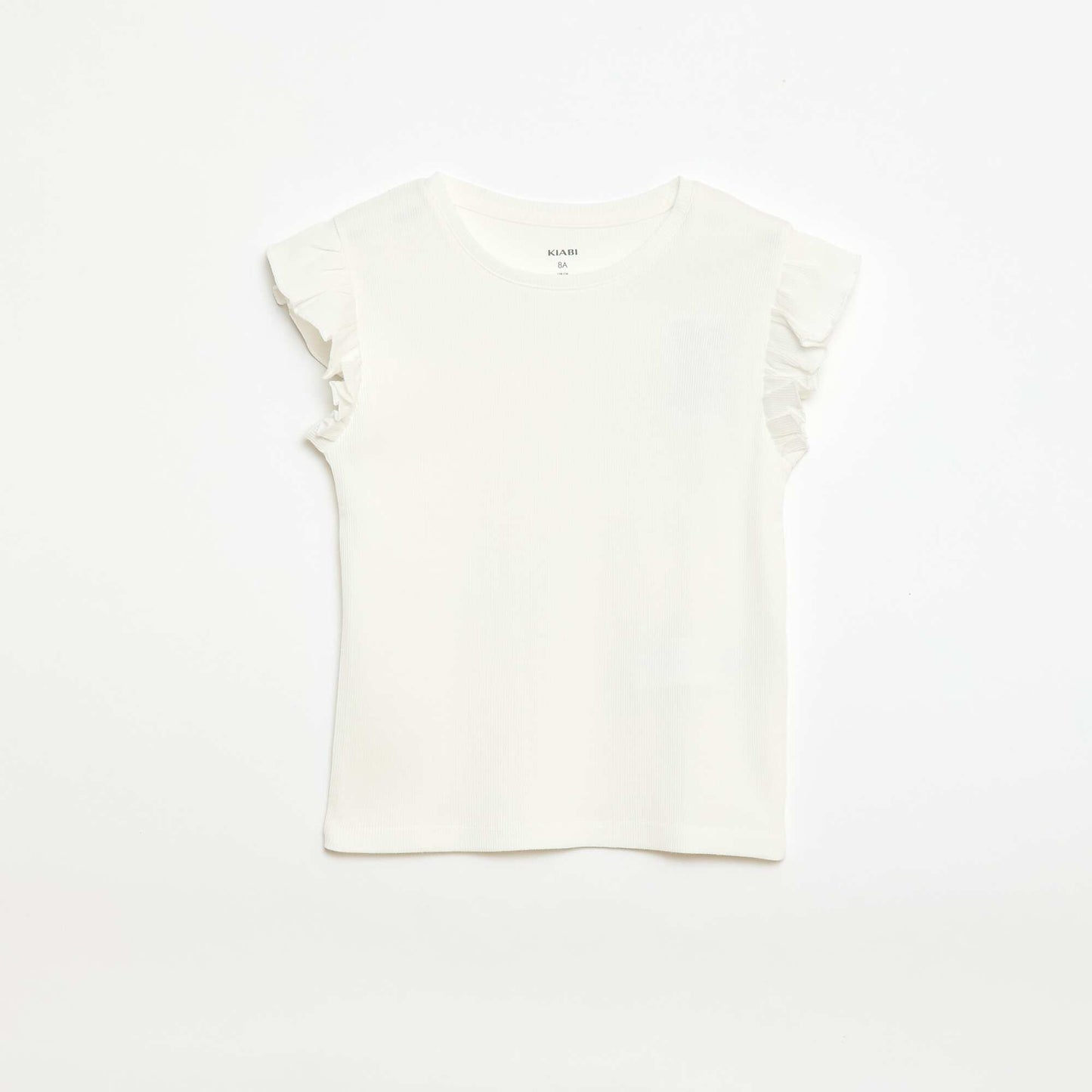 T-shirt côtelé à manches volantées BLANC