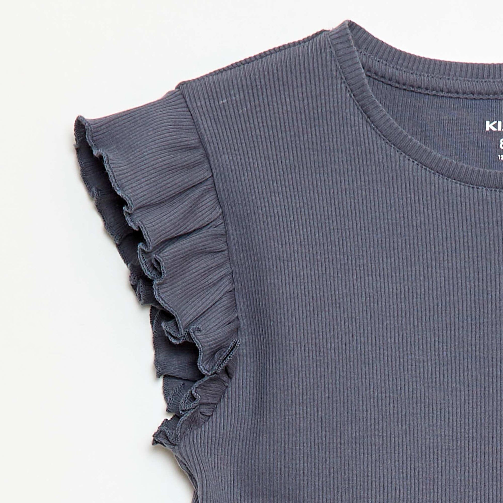 T-shirt côtelé à manches volantées GRIS