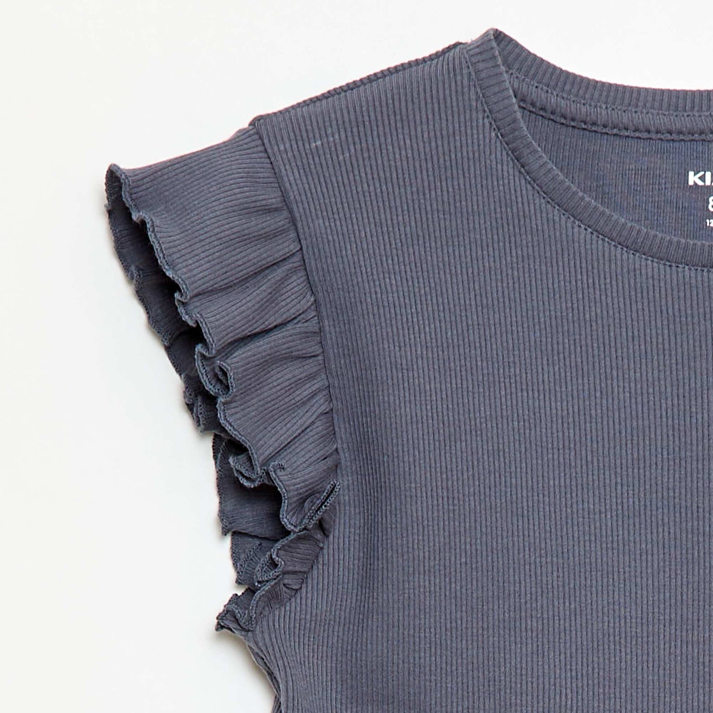 T-shirt côtelé à manches volantées GRIS