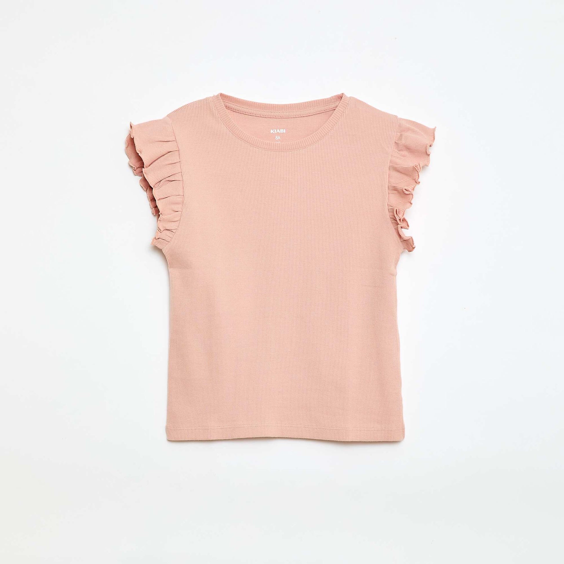 T-shirt côtelé à manches volantées ROSE
