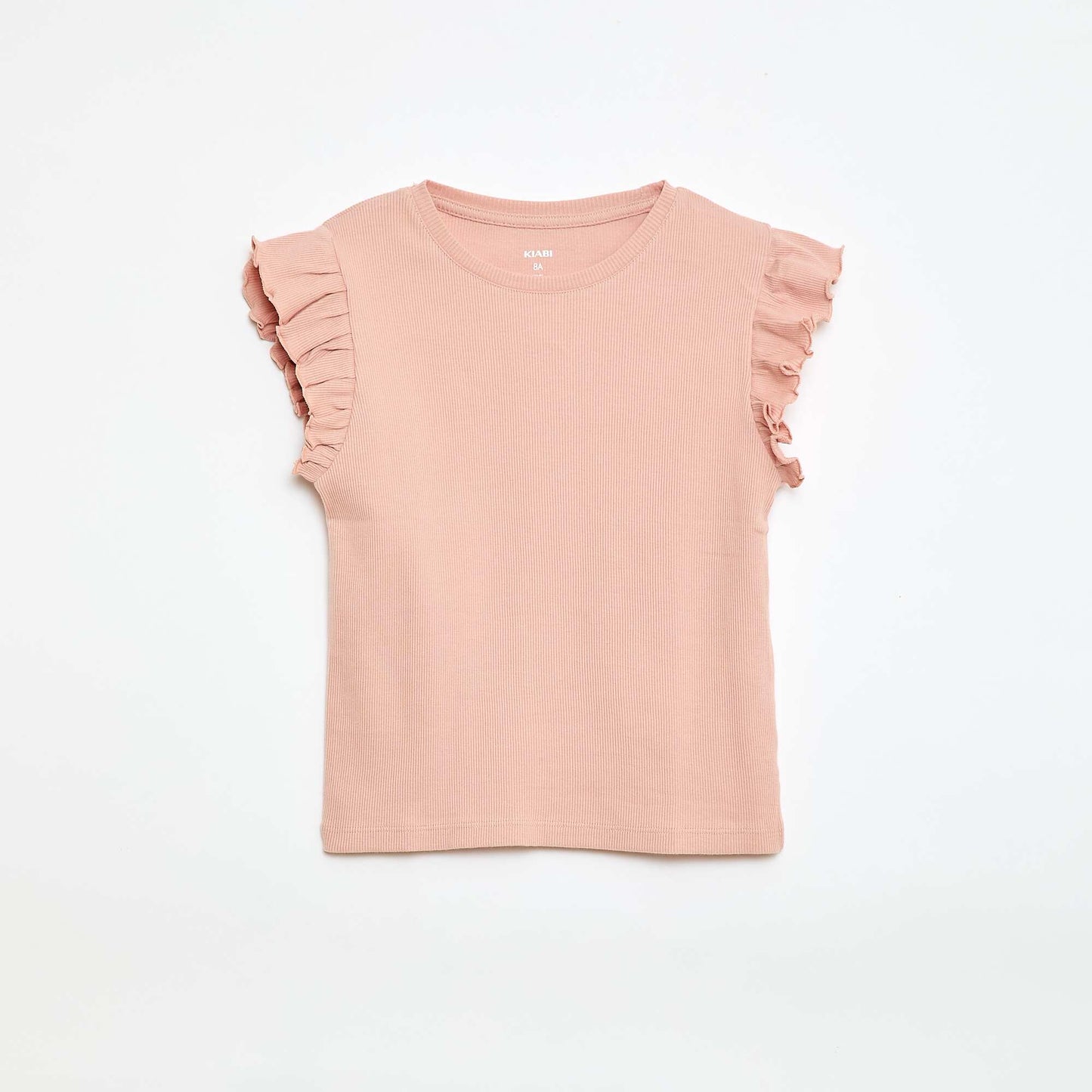 T-shirt côtelé à manches volantées ROSE