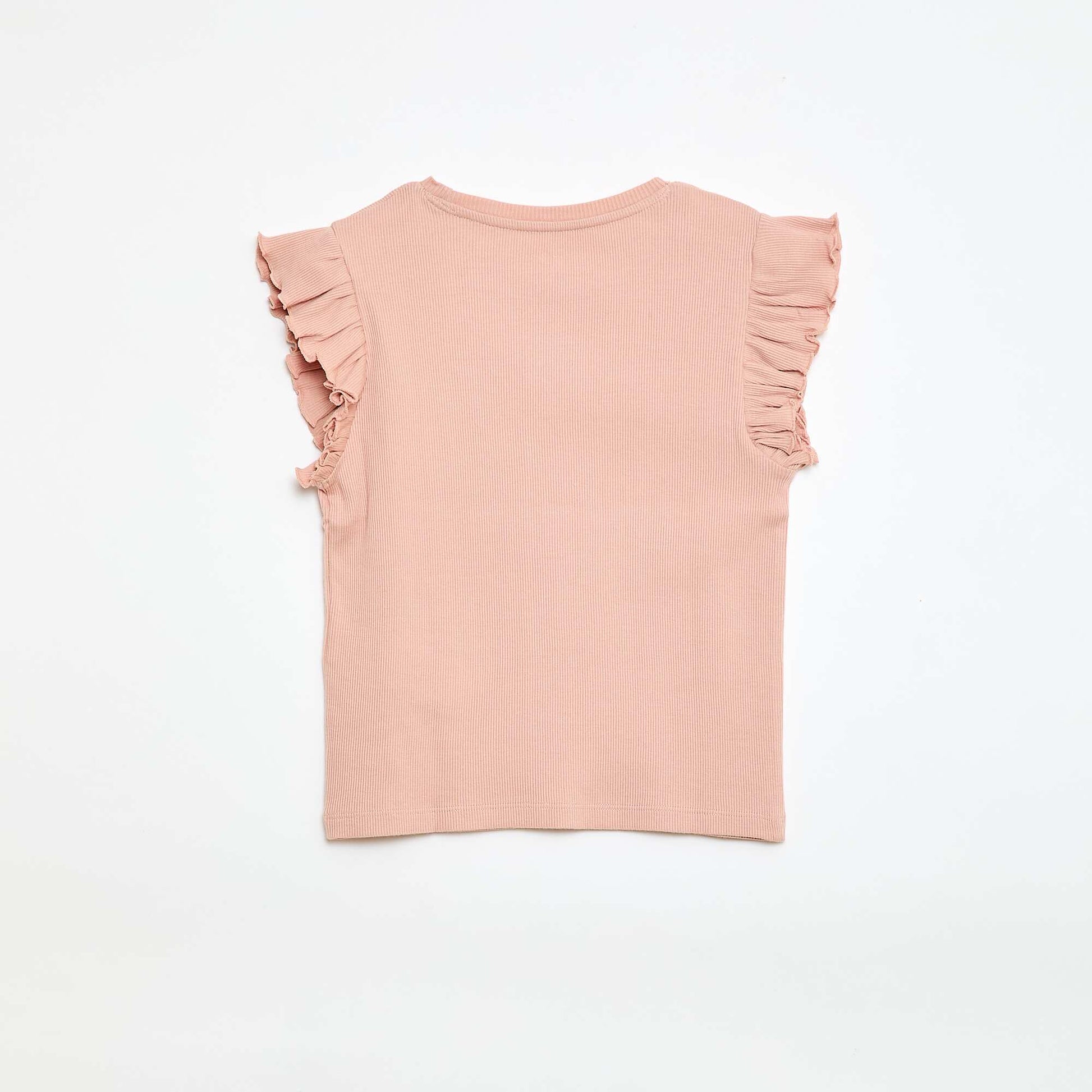 T-shirt côtelé à manches volantées ROSE