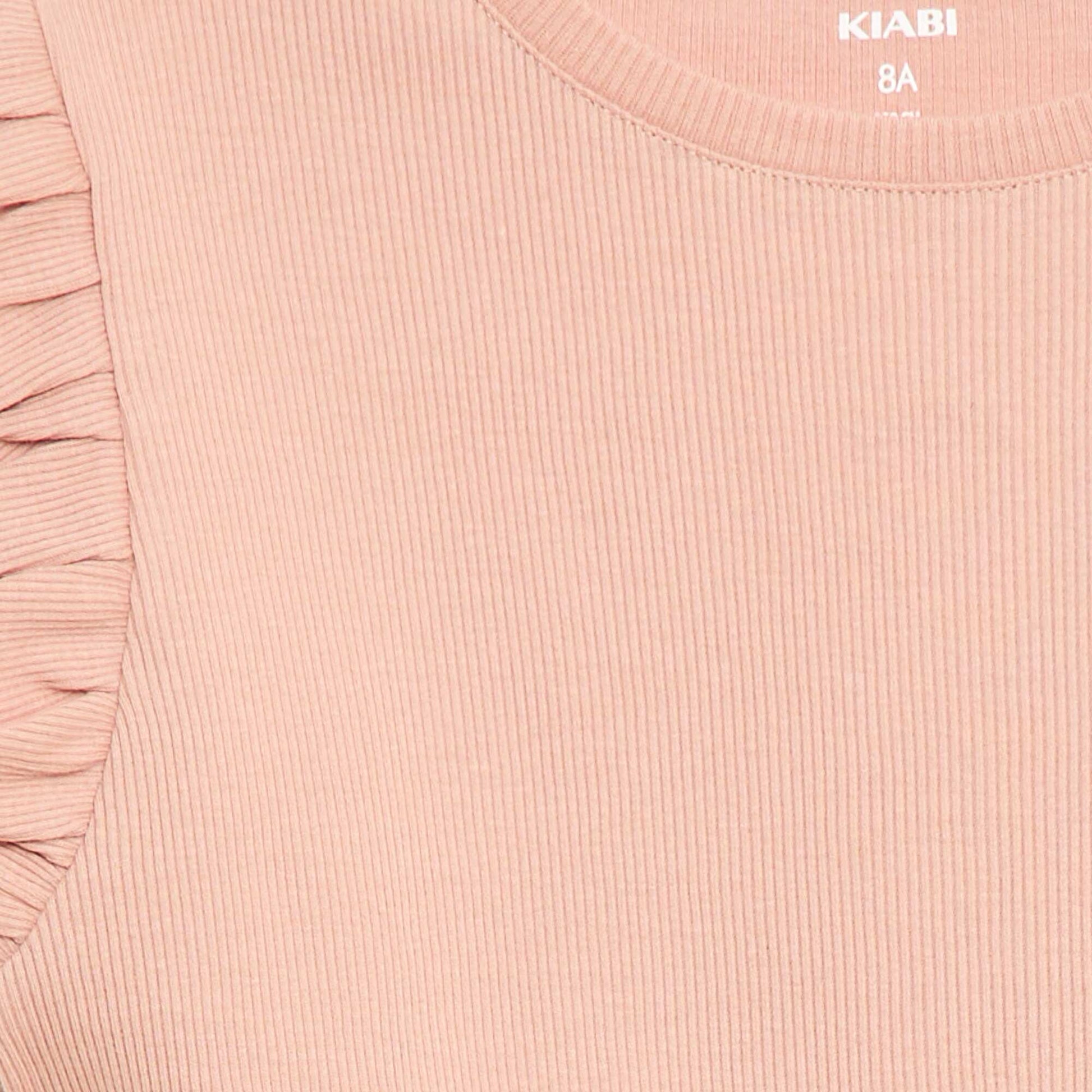 T-shirt côtelé à manches volantées ROSE