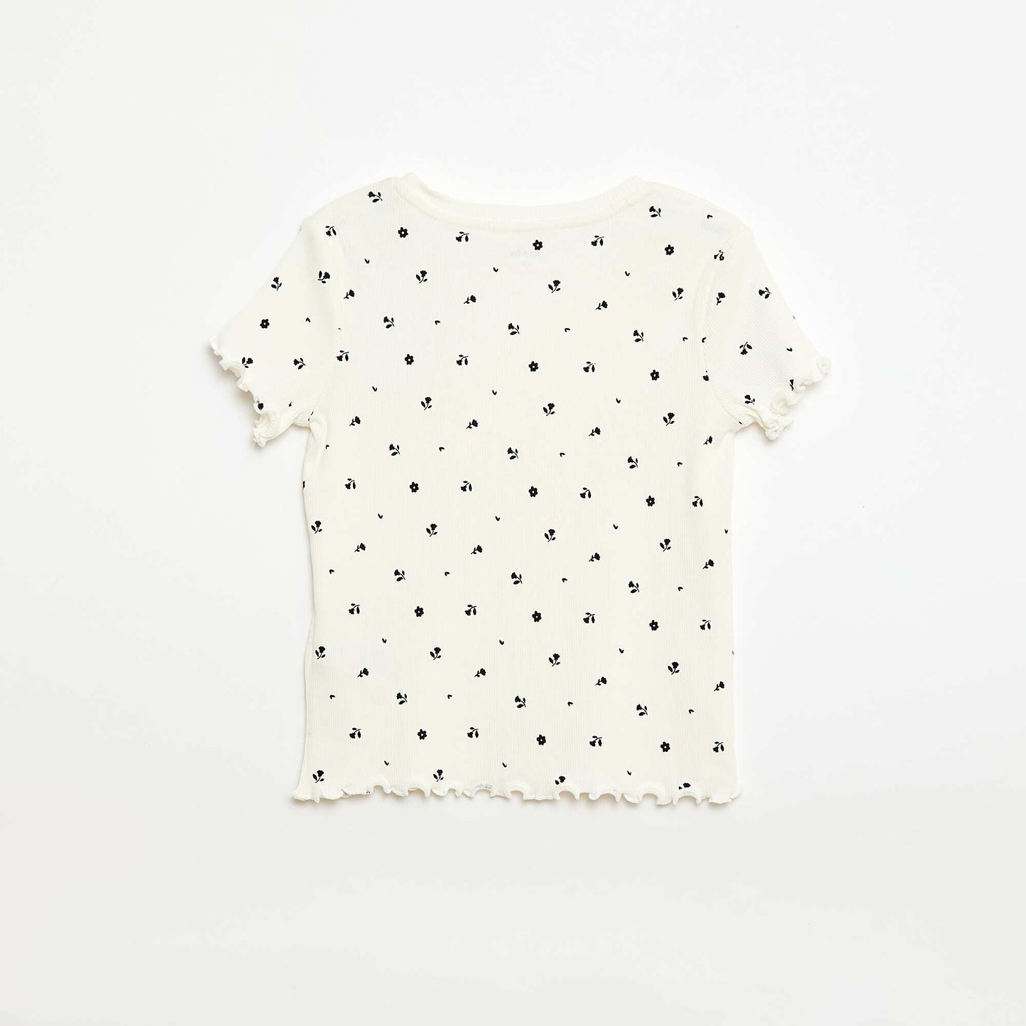 T-shirt côtelé à manches courtes volantées BEIGE