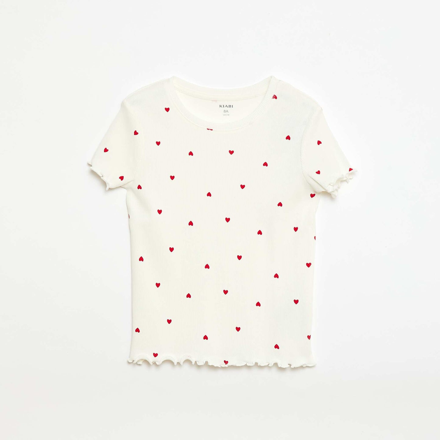 T-shirt côtelé à manches courtes volantées BLANC
