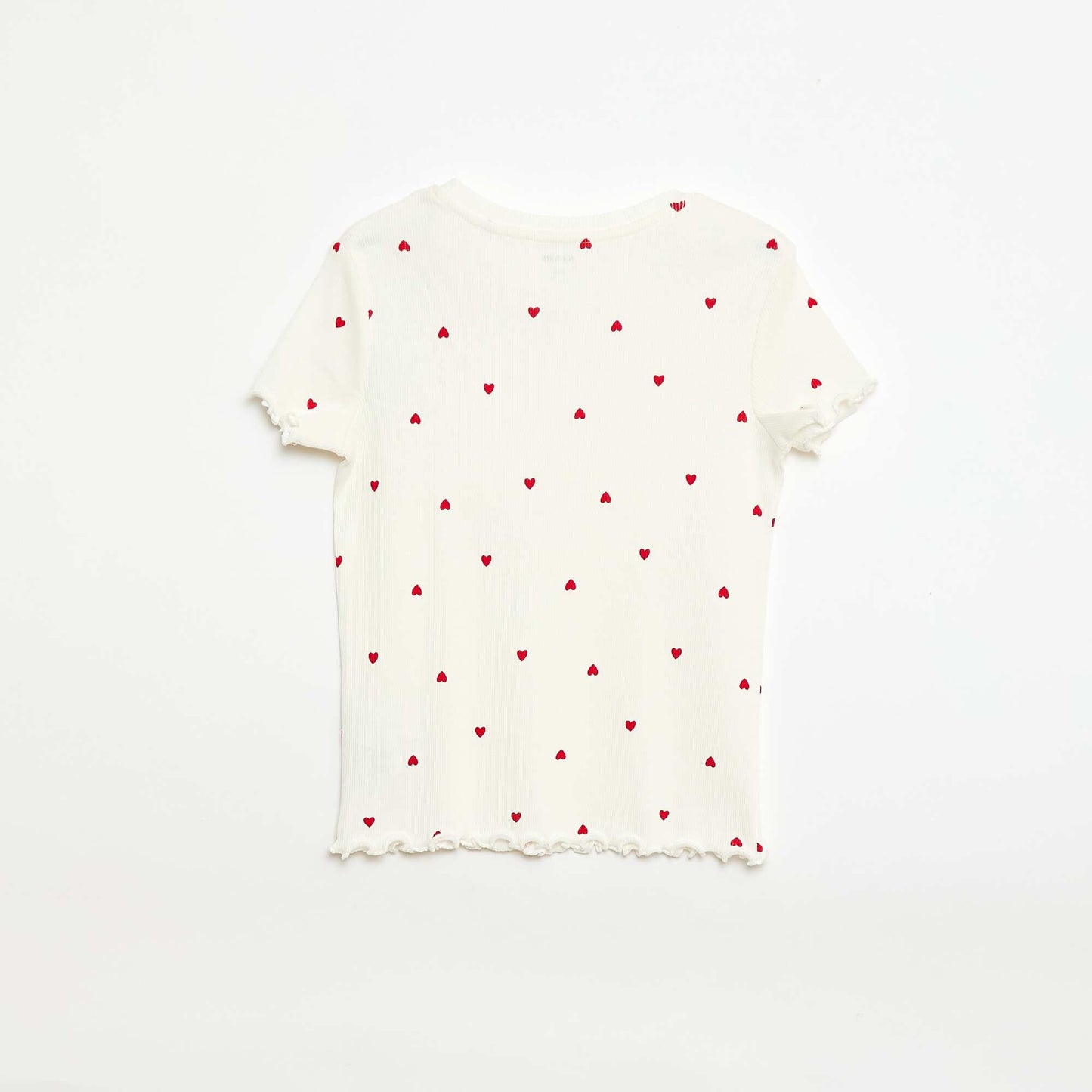 T-shirt côtelé à manches courtes volantées BLANC