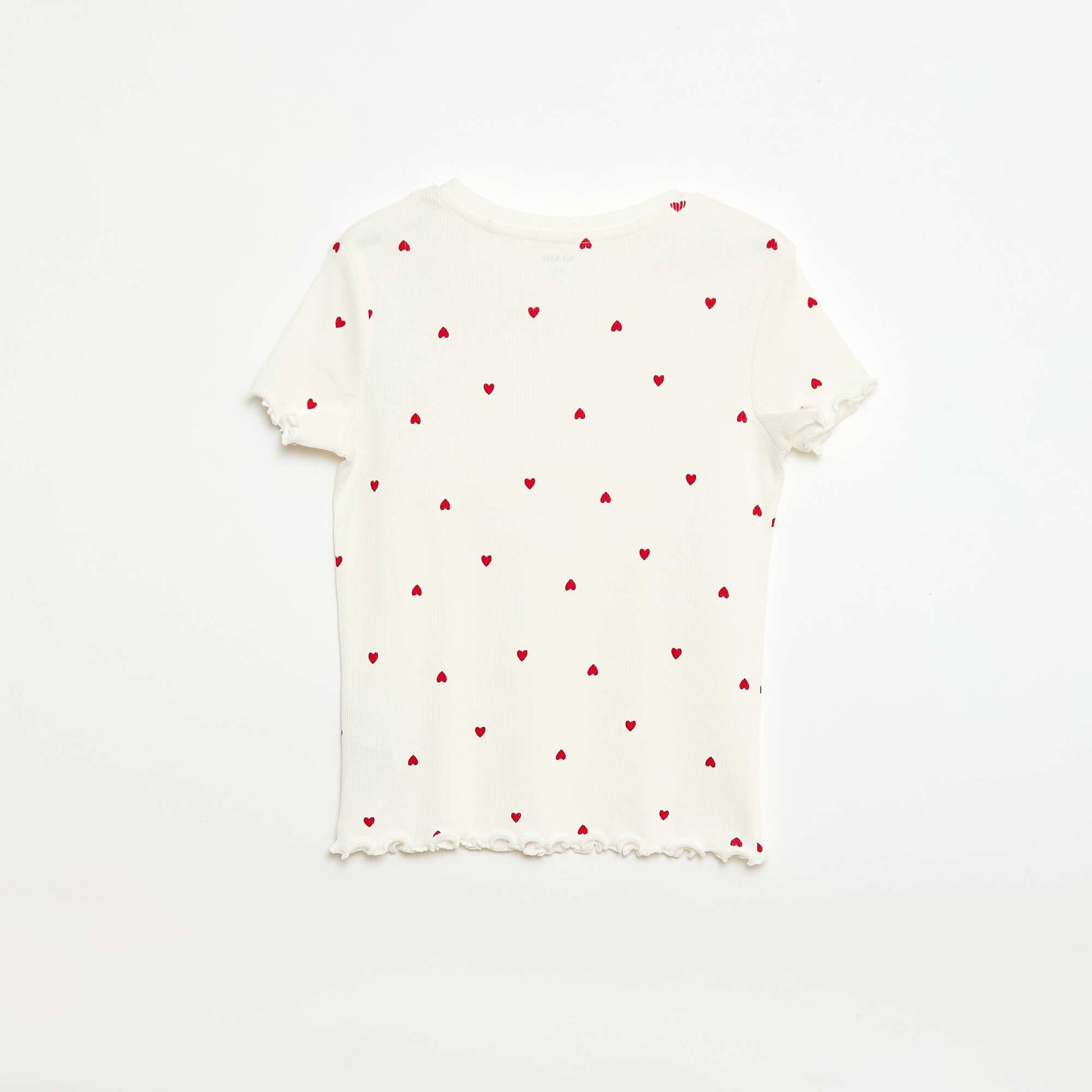 T-shirt côtelé à manches courtes volantées BLANC