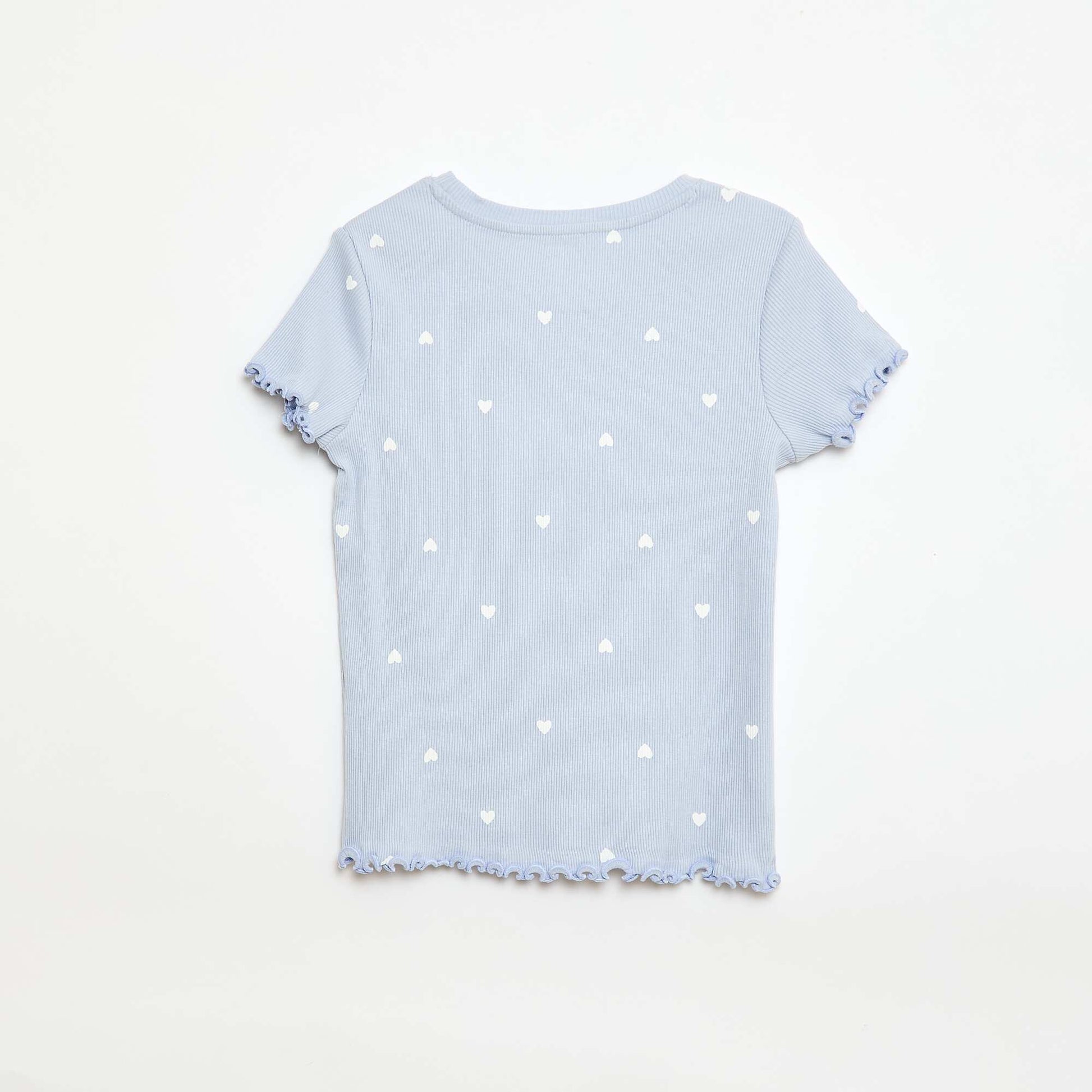 T-shirt côtelé à manches courtes volantées BLEU