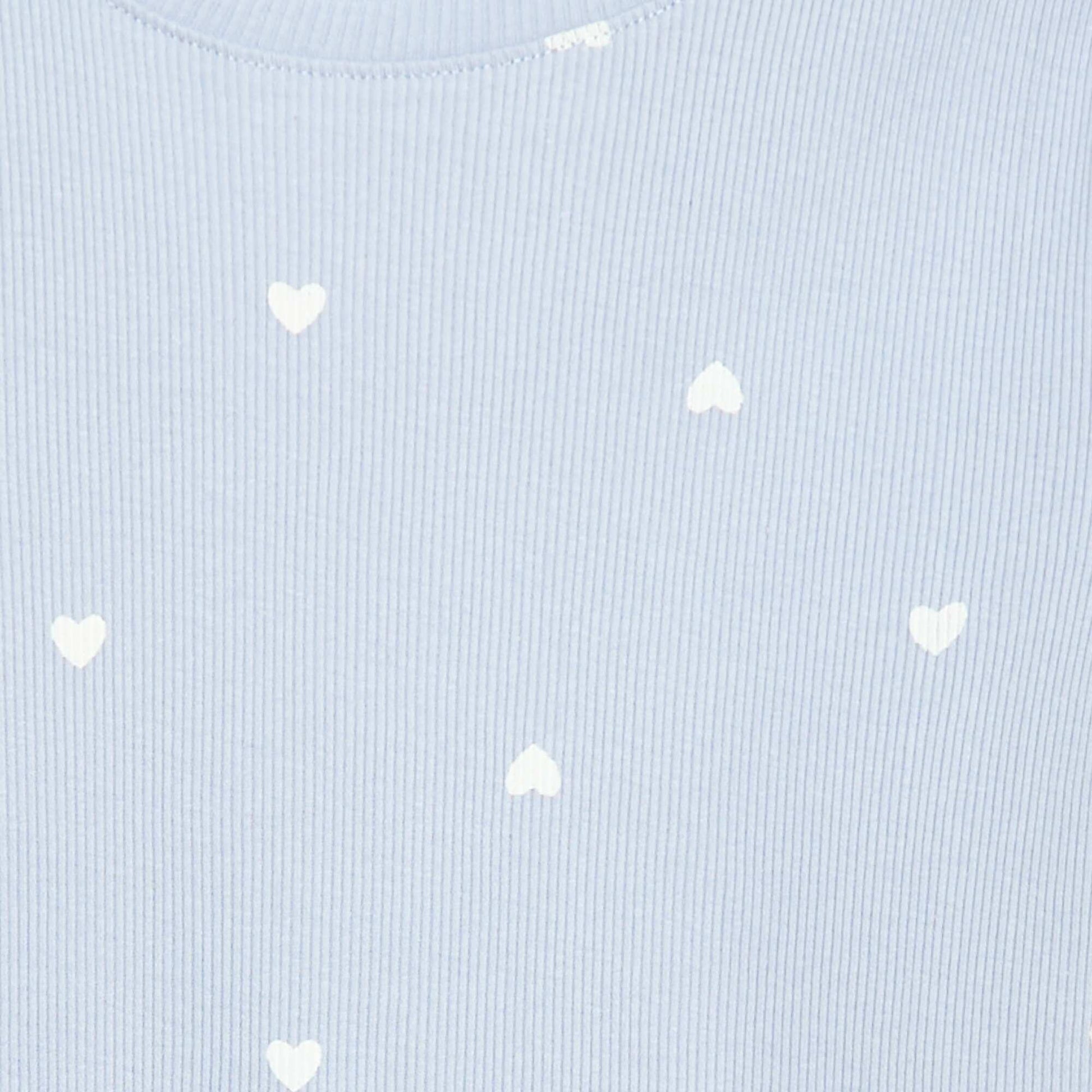 T-shirt côtelé à manches courtes volantées BLEU
