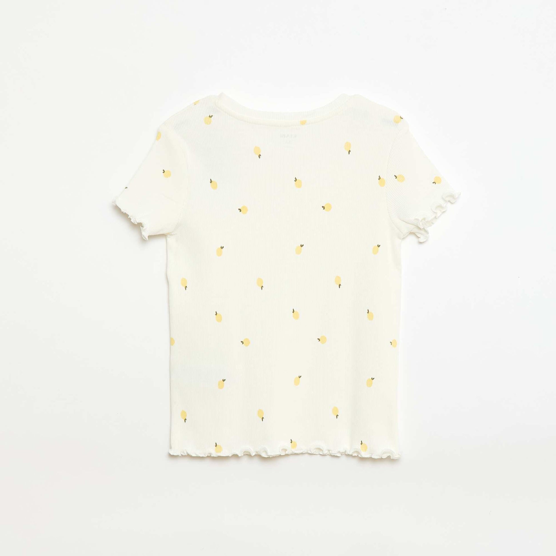 T-shirt côtelé à manches courtes volantées BLANC