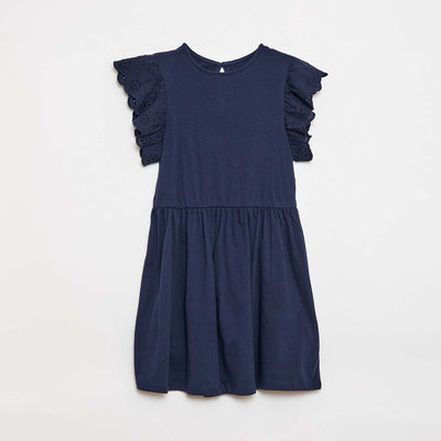 Robe en jersey avec manches courtes en broderies anglaises MARINE